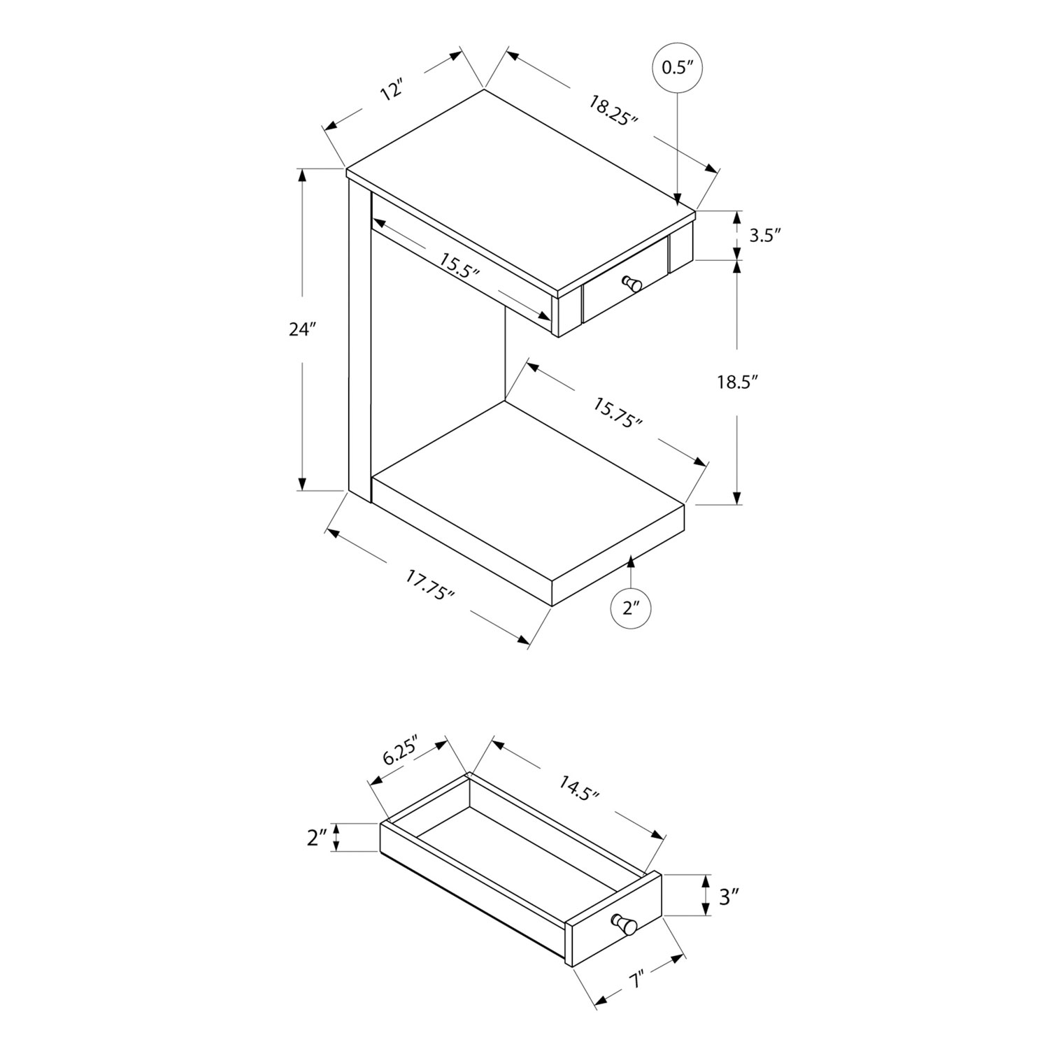 Table d'appoint rectangulaire contemporaine - Taupe foncé