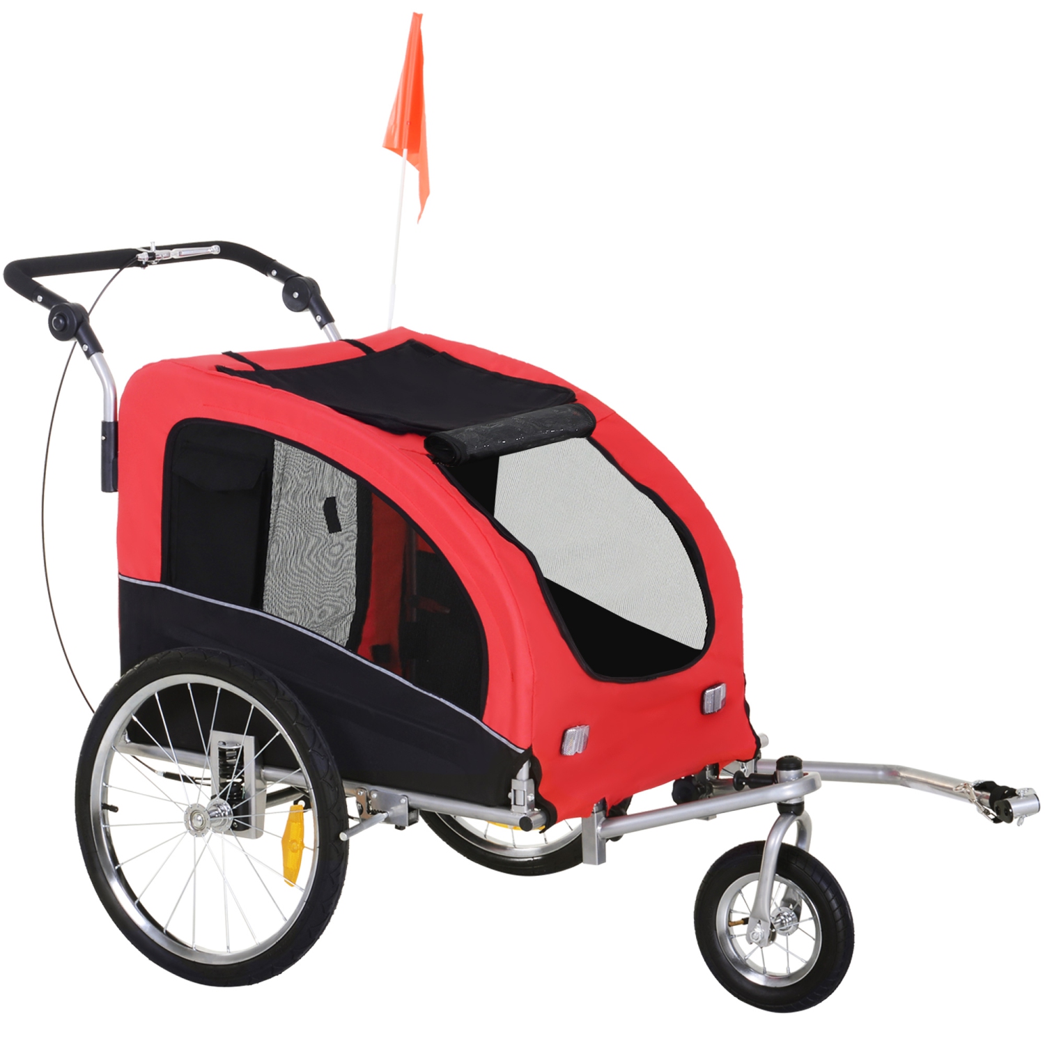 Aosom Dog Bike Trailer 2-In-1 Pet Stroller Cart Bicycle Wagon Cargo Carrier Attachment for Travel with Suspension, Hitch, Storage Pockets, Red