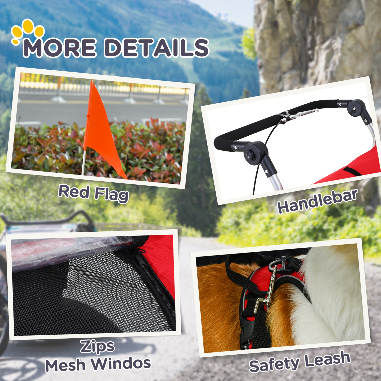 Aosom Dog Bike Trailer 2-In-1 Pet Stroller Cart Bicycle Wagon Cargo Carrier Attachment for Travel with Suspension, Hitch, Storage Pockets, Red