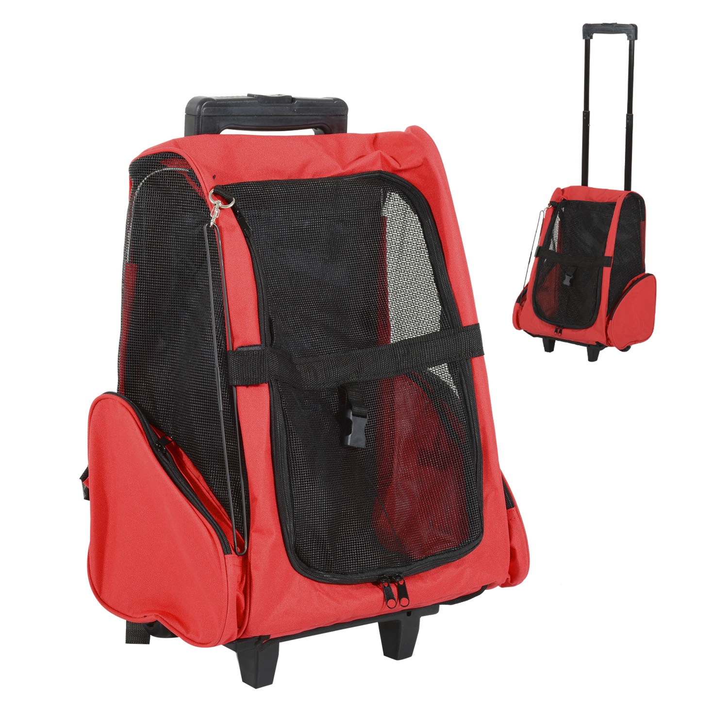 PawHut 2-IN-1 Pet Luggage Box Backpack Carrier Cats Dogs w/ Handle, Rolling Wheel Red