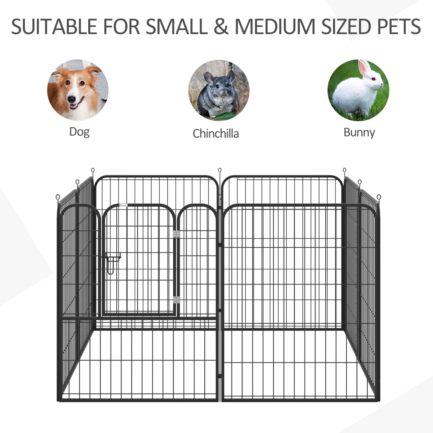 PawHut Dog Playpen, 31.5"W Heavy-Duty Metal Puppy Play Pen, Foldable Pet Exercise Fences for Outdoor and Indoor, DIY Design with Door for Multiple