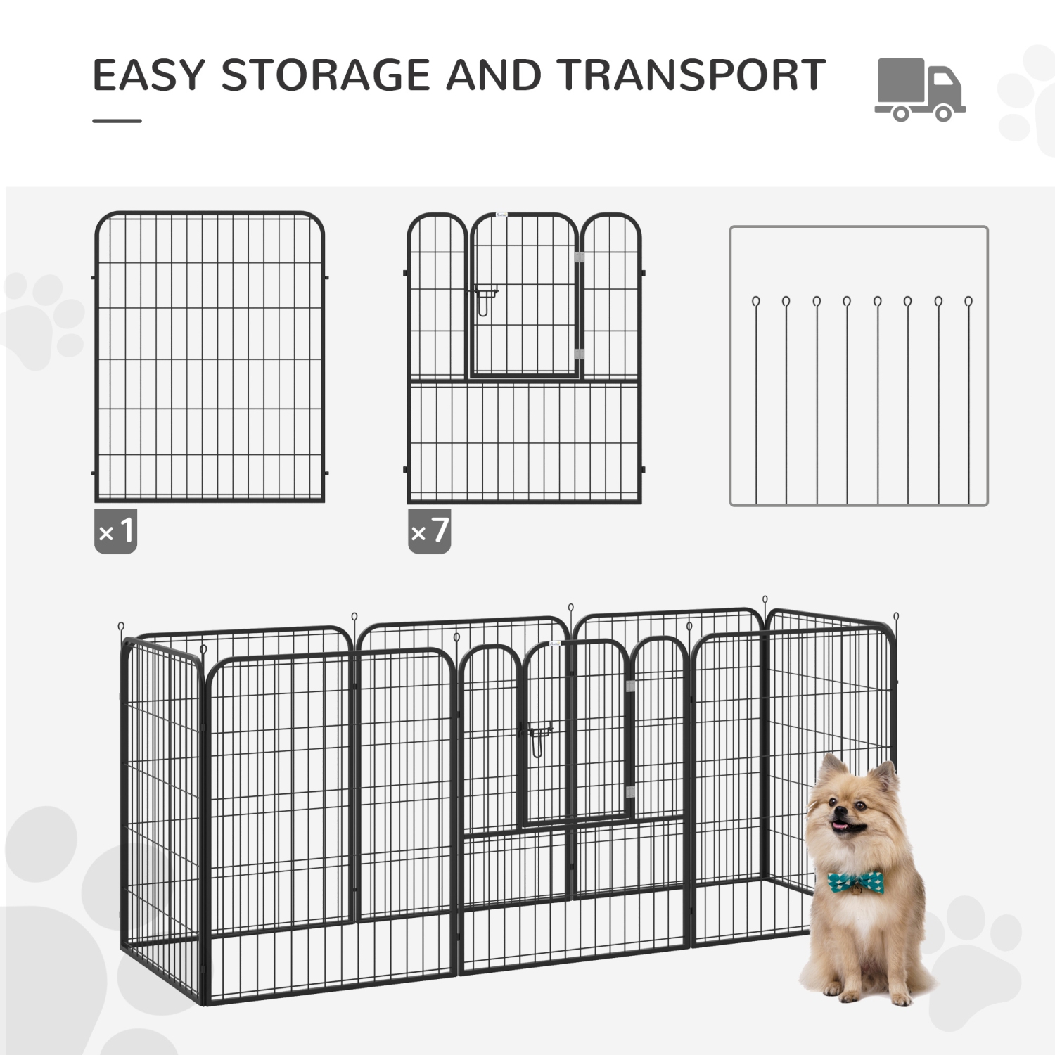 PawHut Dog Playpen, 31.5"W Heavy-Duty Metal Puppy Play Pen, Foldable Pet Exercise Fences for Outdoor and Indoor, DIY Design with Door for Multiple