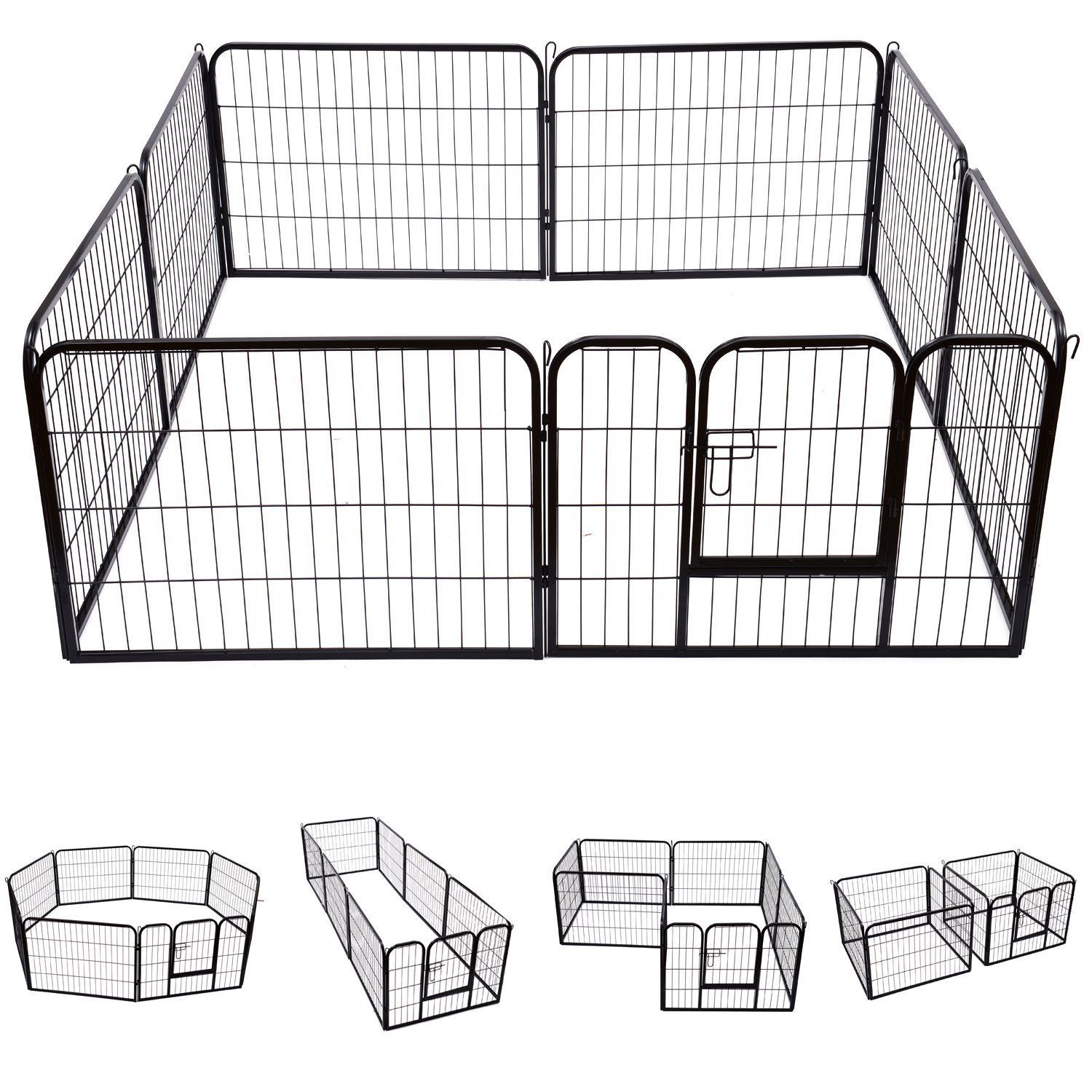 PawHut Dog Playpen, 31.5"W Heavy-Duty Metal Puppy Play Pen, Foldable Pet Exercise Fences for Outdoor and Indoor, DIY Design with Door for Multiple