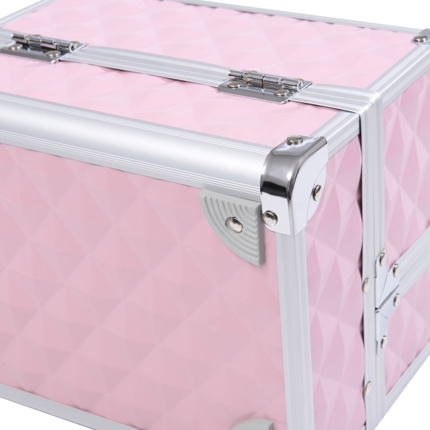 HOMCOM – Étui train texture diamant 3 niveaux, rangement cosmétique avec miroir, 8 x x6 x x6 po, rose