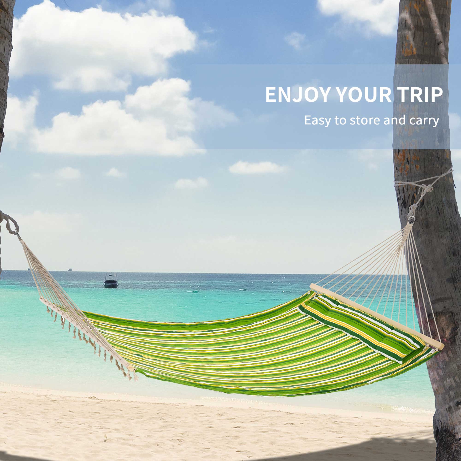 Hamac d'extérieur de patio de 75 po Outsunny, hamac de camping rayé, jardin avec coussin, vert