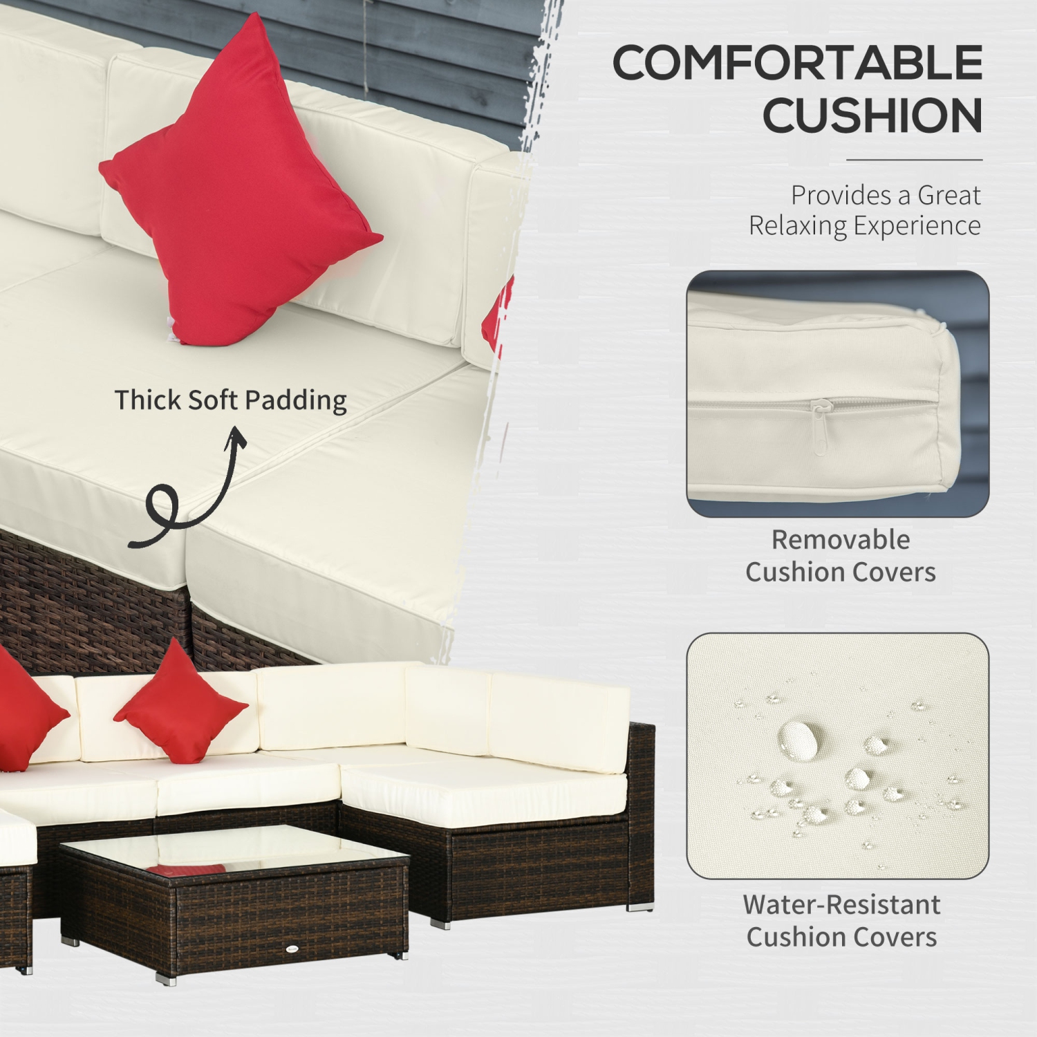 Outsunny 9 Pieces Wicker Patio Furniture Set with Cushion, PE Rattan Outdoor Conversation Set Sectional Sofa Set with 2 Loungers and Tempered Glass