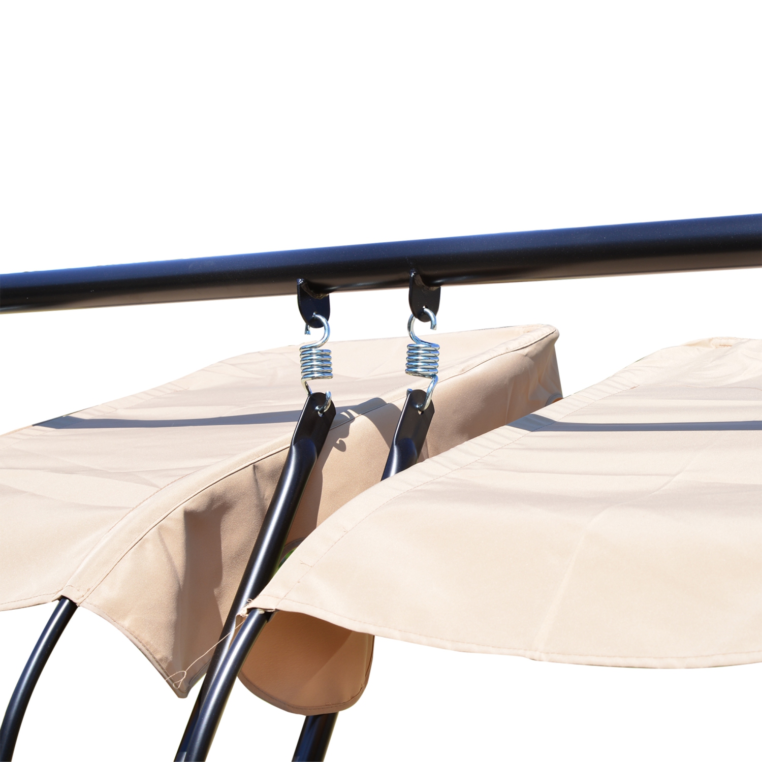 Outsunny Luxury Metal Swing Chair Hamac 2 Places Séparées Robuste avec Auvent et Coussins, Beige