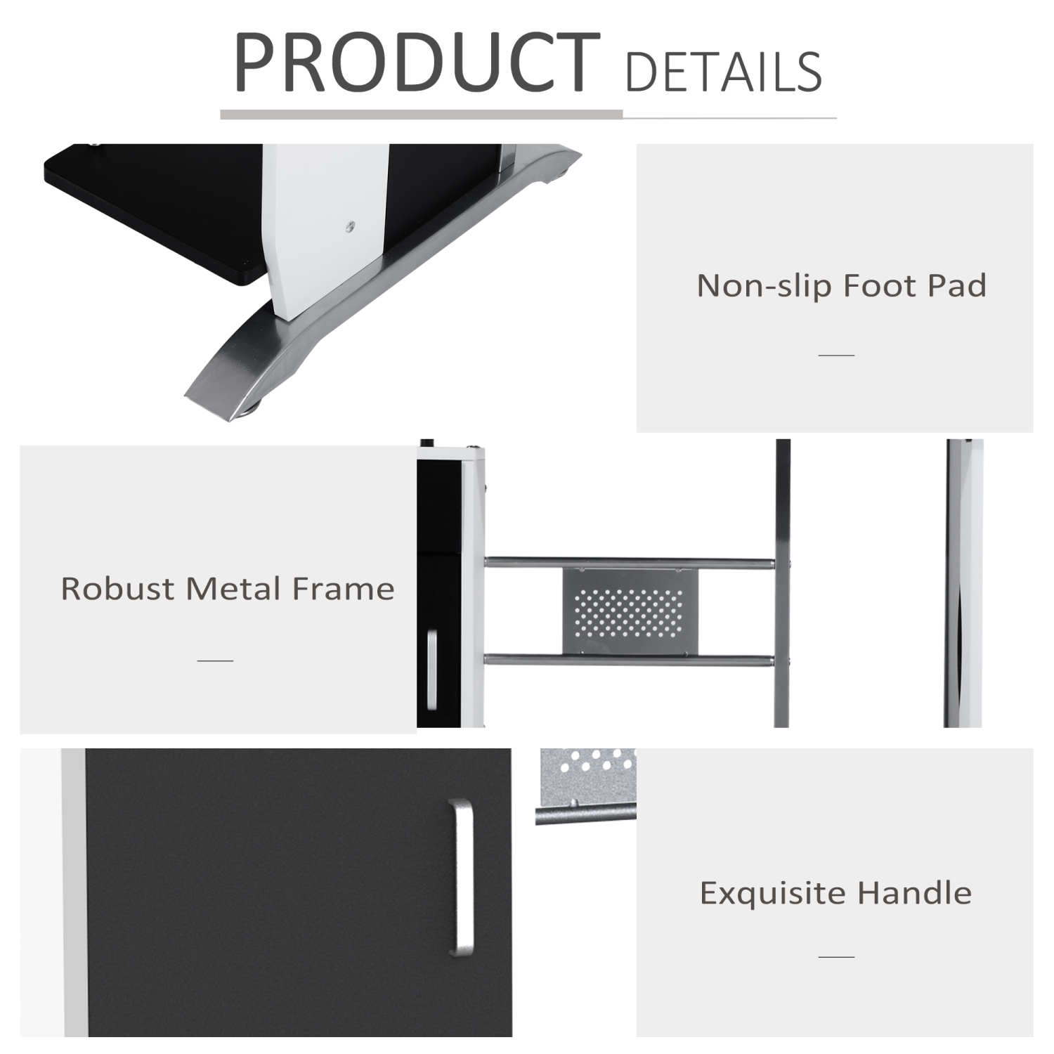 Homcom Table de bureau pour ordinateur avec plateau pour clavier et support CPU, noir et blanc