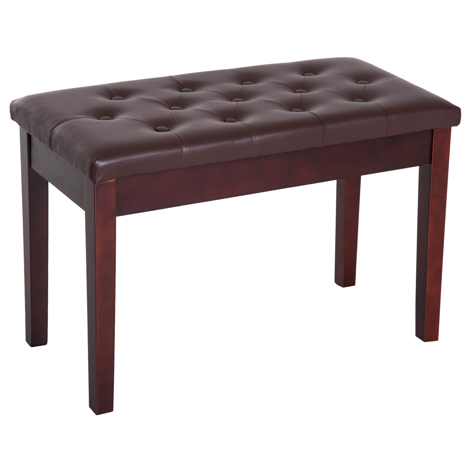 Banc piano de 30&nbsp;po de HOMCOM avec coussin rembourré et rangement, banc en similicuir pour clavier avec pattes en bois massif, brun