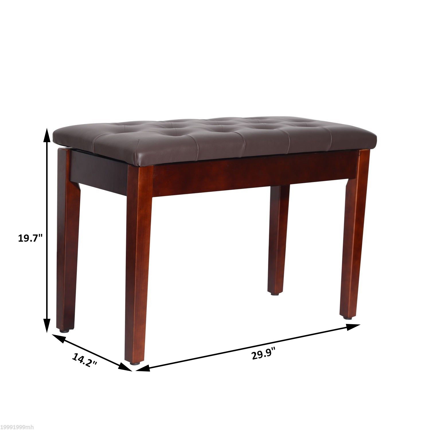 Banc piano de 30 po de HOMCOM avec coussin rembourré et rangement, banc en similicuir pour clavier avec pattes en bois massif, brun