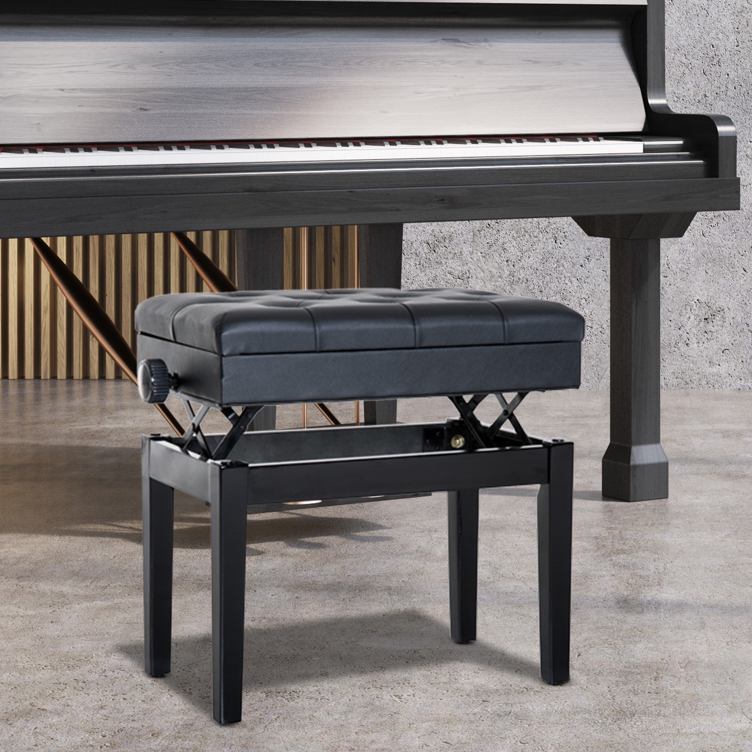 Banc de piano à hauteur réglable de HOMCOM avec rembourrage en cuir PU épais et souple, banc pour clavier avec rangement suffisant pour la musique,