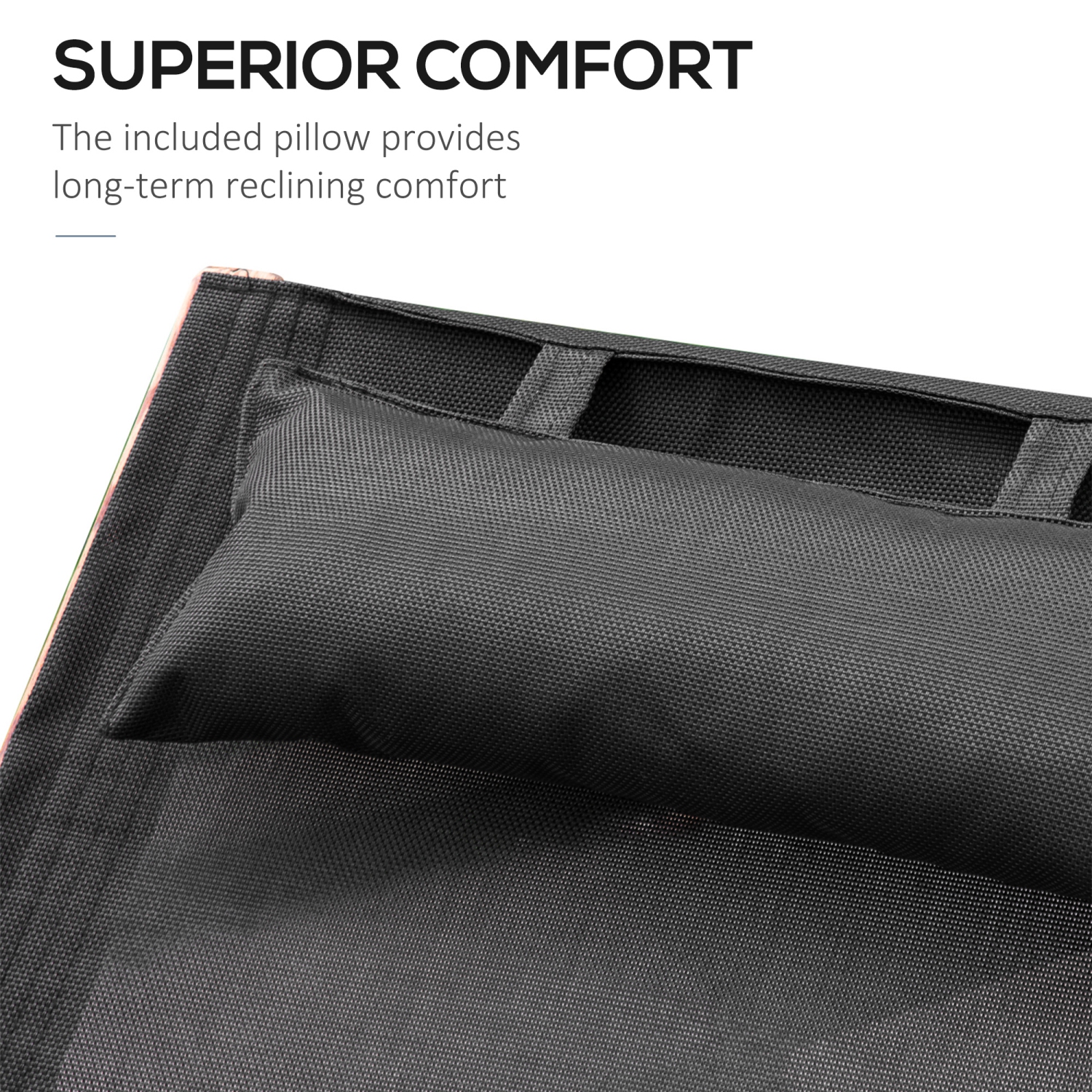 Chaise longue d'extérieur Outsunny, chaise bronzage de patio avec appuie-tête, chaise longue inclinable Garden Sun avec cadre en bois, Texteline, noir