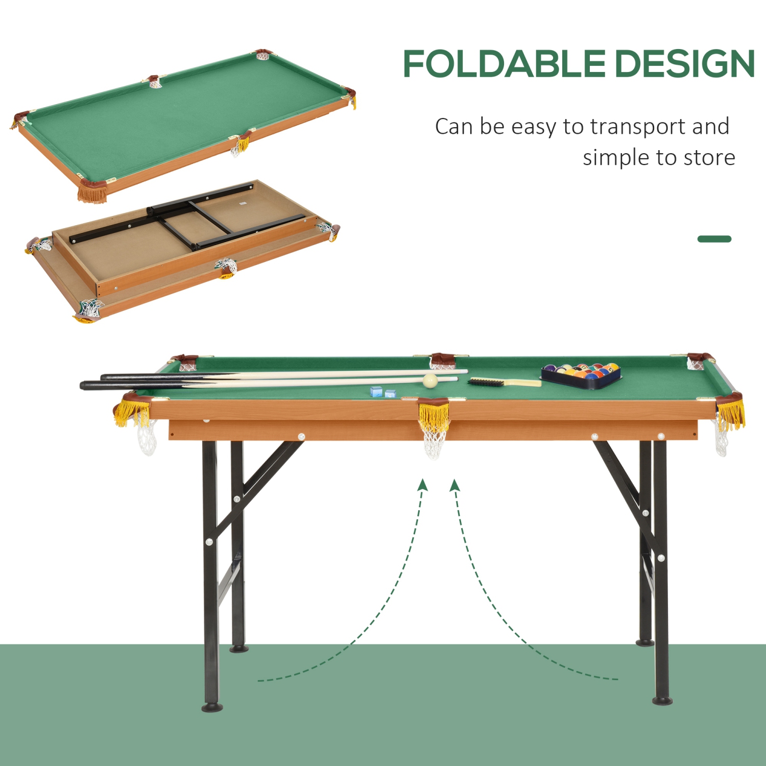 Mini table de billard portative autonome pliable de 55&nbsp;po de Soozier avec tous les accessoires La table de jeu de piscine comprend des queues,