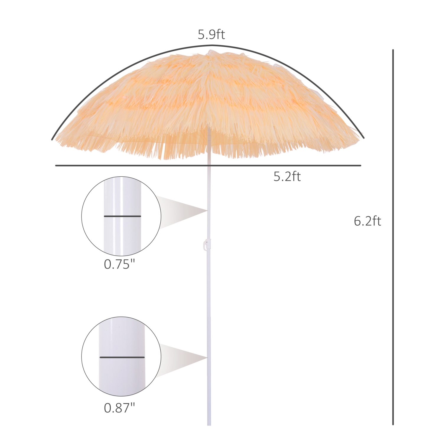 Parasol de plage jardin design hawai 160 cm raphia artificiel beige