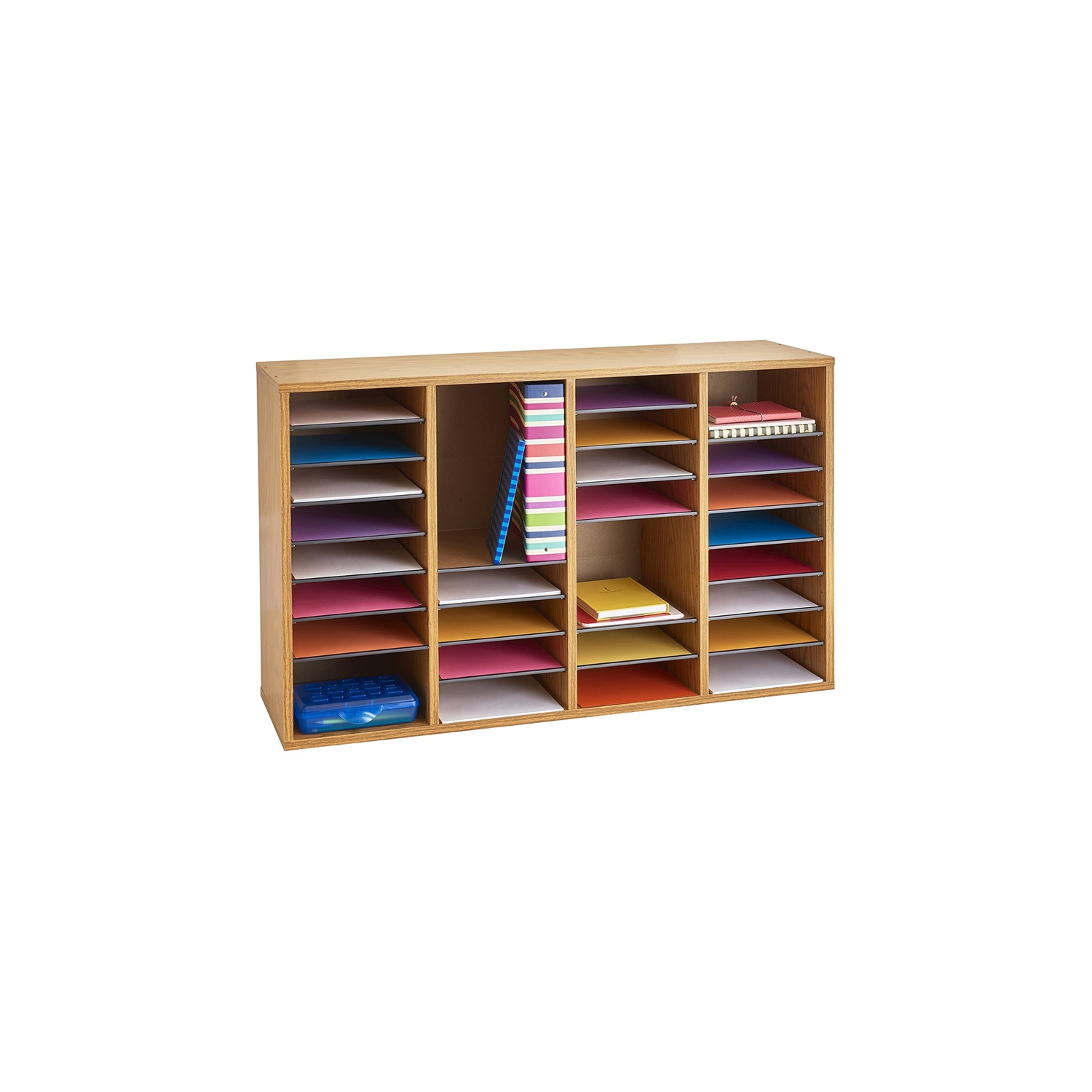 Safco Medium Oak 36 Compartment Wood Adjustable File Organizer Light Brown