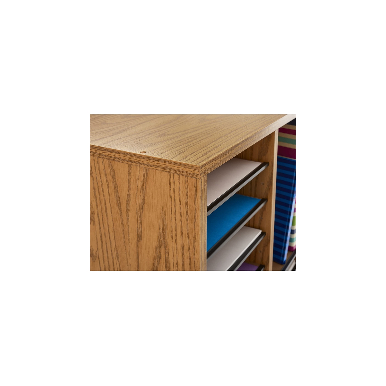 Safco Medium Oak 36 Compartment Wood Adjustable File Organizer Light Brown