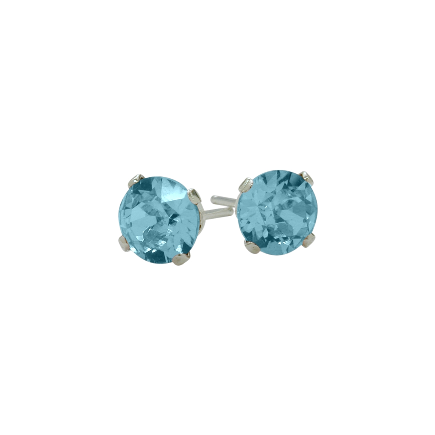 1.10Ct. Genuine 5mm Round Blue Topaz 14 Karat White Gold Stud Earrings