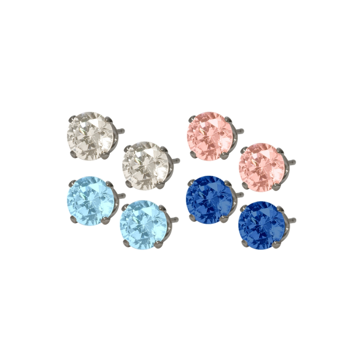 Elite Jewels 4 pairs of 6mm SWAROVSKI® Elements Genuine Sterling Silver Stud Earrings