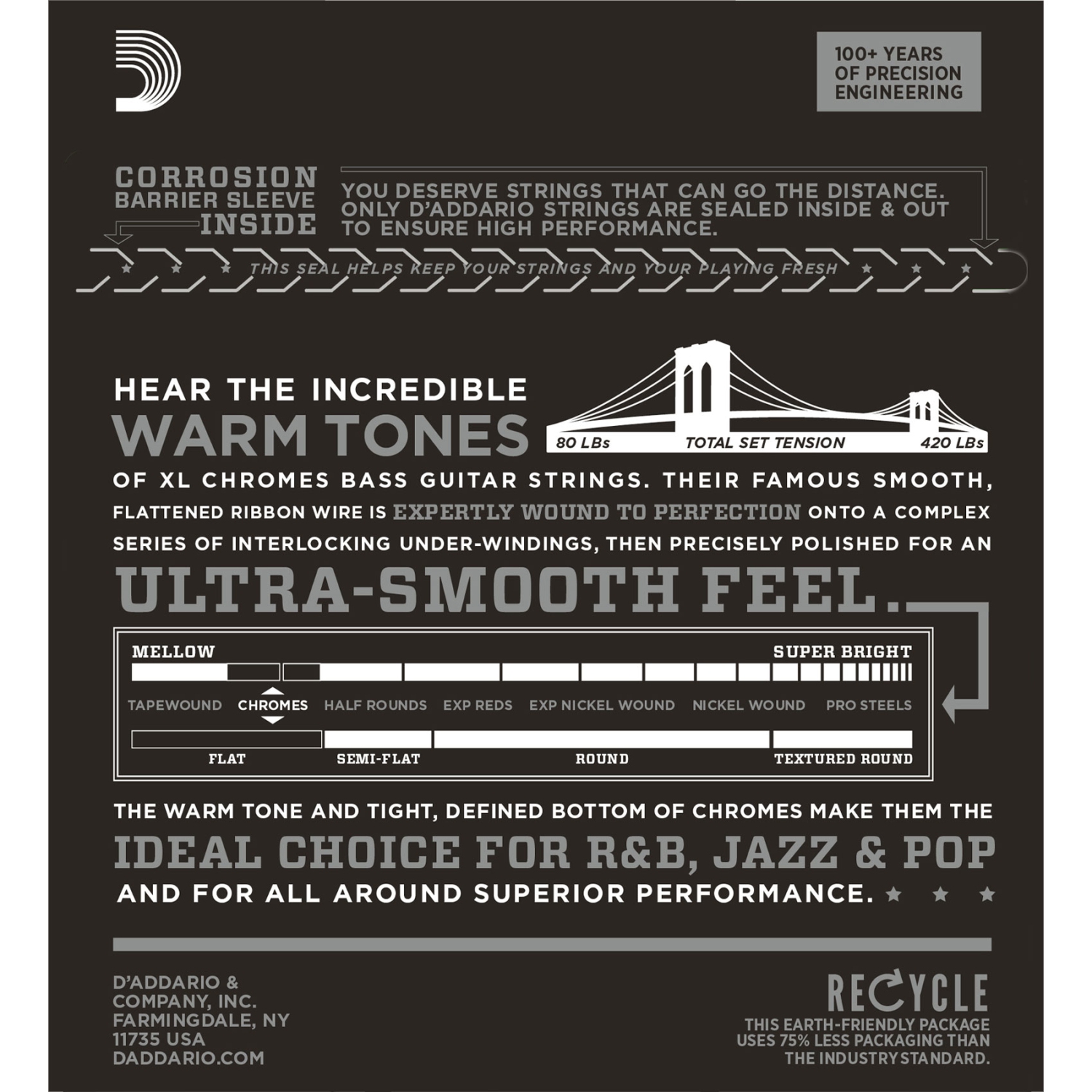 D'Addario XL Chromes Bass Guitar Strings - Light Medium 45-100