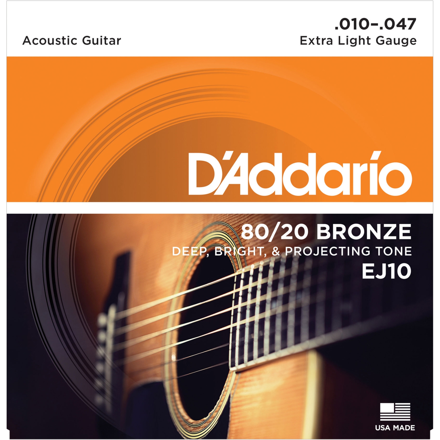 D'Addario EJ10 80/20 Bronze Acoustic Guitar Strings - Extra Light 10-47
