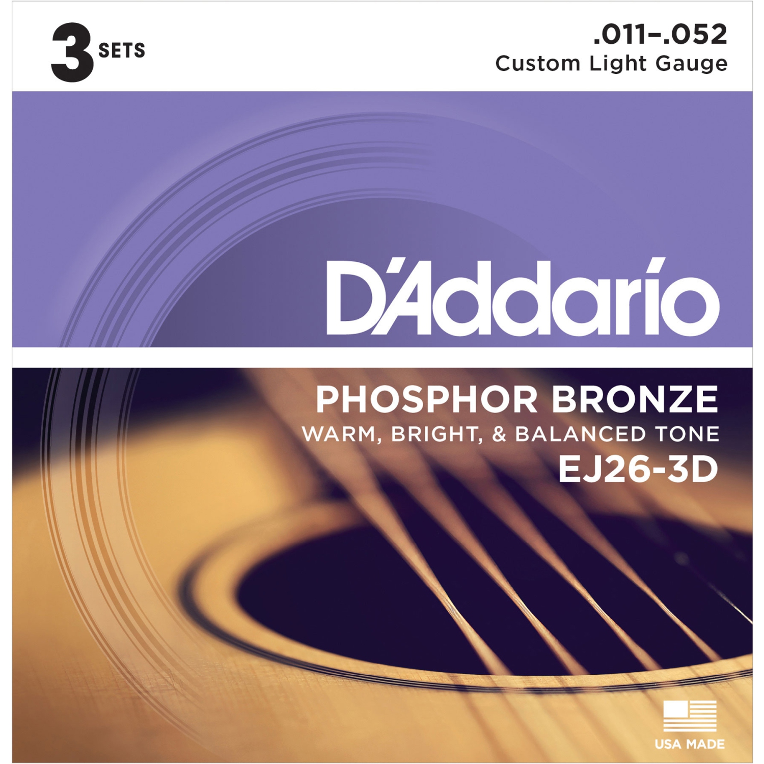 D'Addario EJ26-3D Phosphor Bronze Acoustic Guitar - Custom Light 11-52 3 Sets
