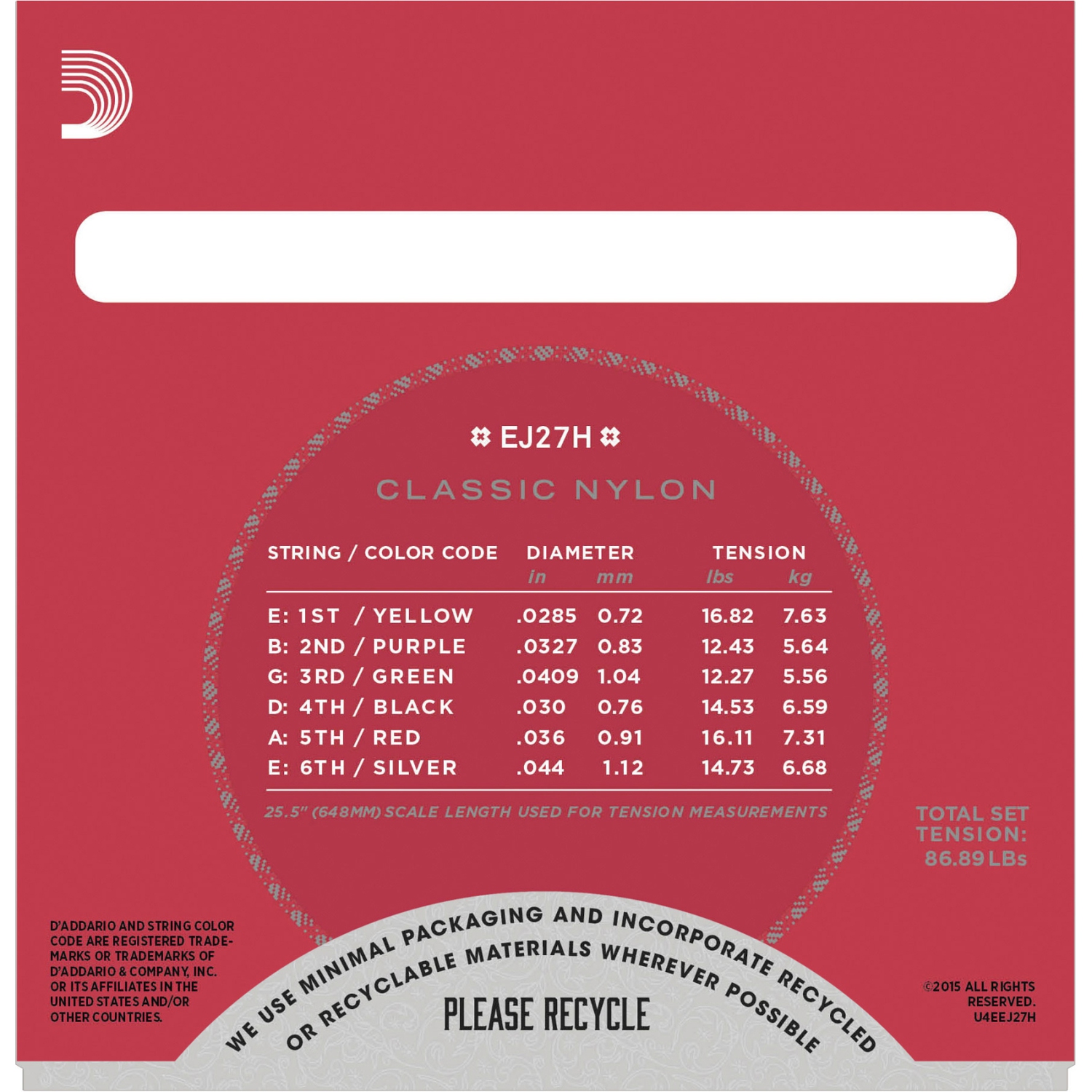 D'Addario EJ27H Student Classical Guitar Strings - Silver Plated Hard