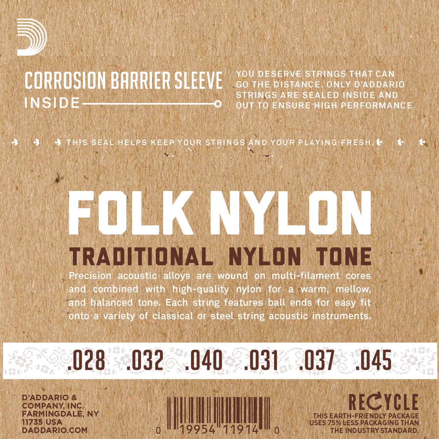 D'Addario EJ32C Folk Nylon Classical Guitar Strings - Ball End Silver Plated