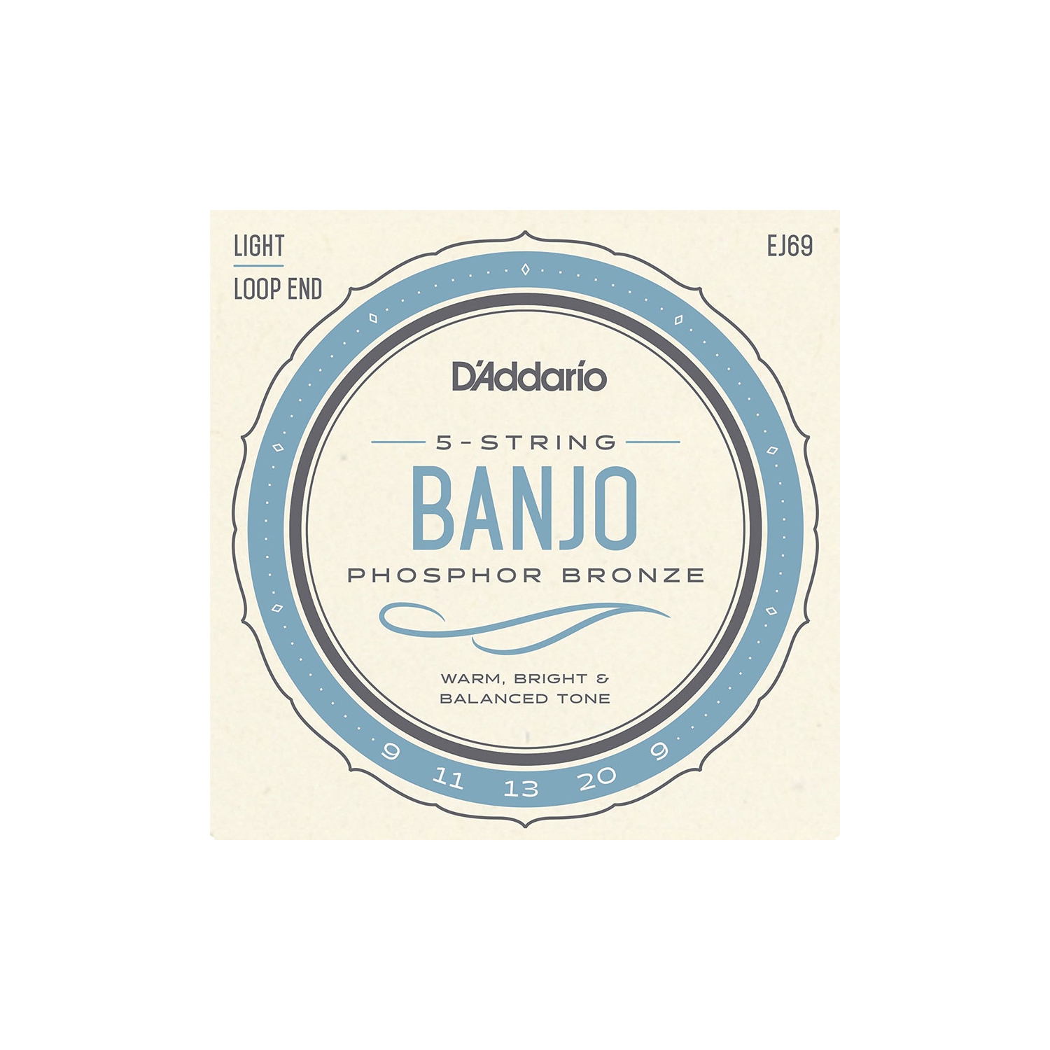 D'Addario Phosphor Bronze 5-String Banjo Strings - Loop End, Light, 9-20