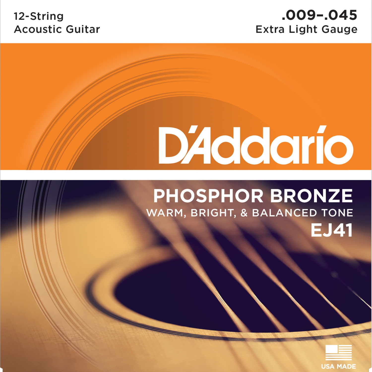 Cordes de guitare acoustique à 12 cordes en bronze phosphoreux d'Addario - très léger 9-45