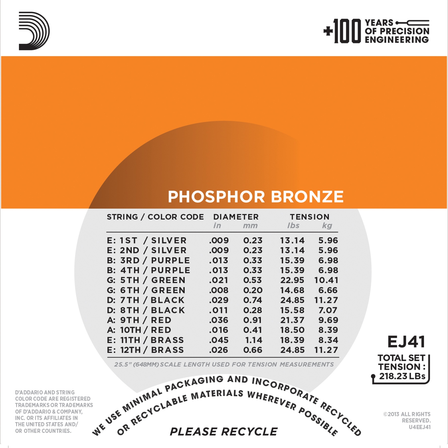 Cordes de guitare acoustique à 12 cordes en bronze phosphoreux d'Addario - très léger 9-45