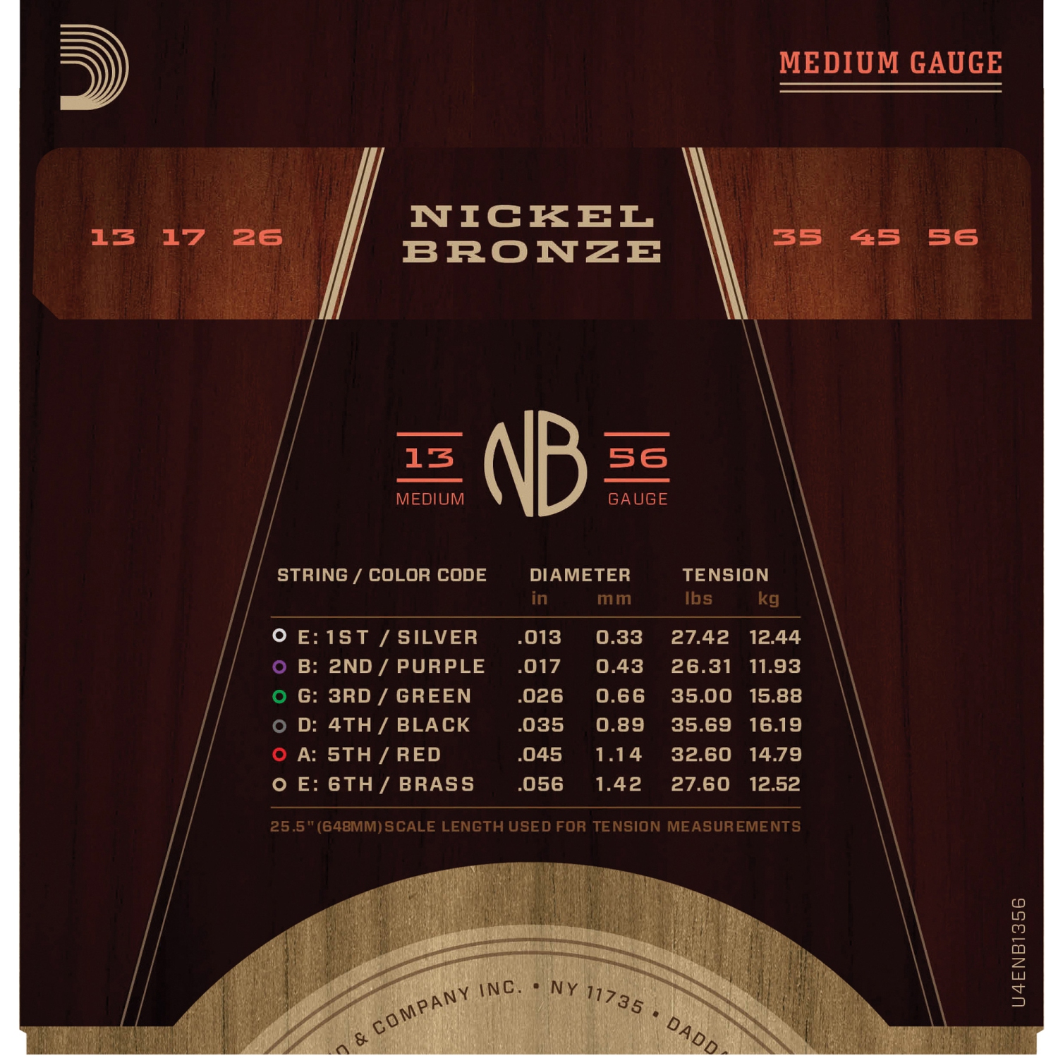 D'Addario NB1356 Nickel Bronze Acoustic Guitar Strings - Medium 13-56