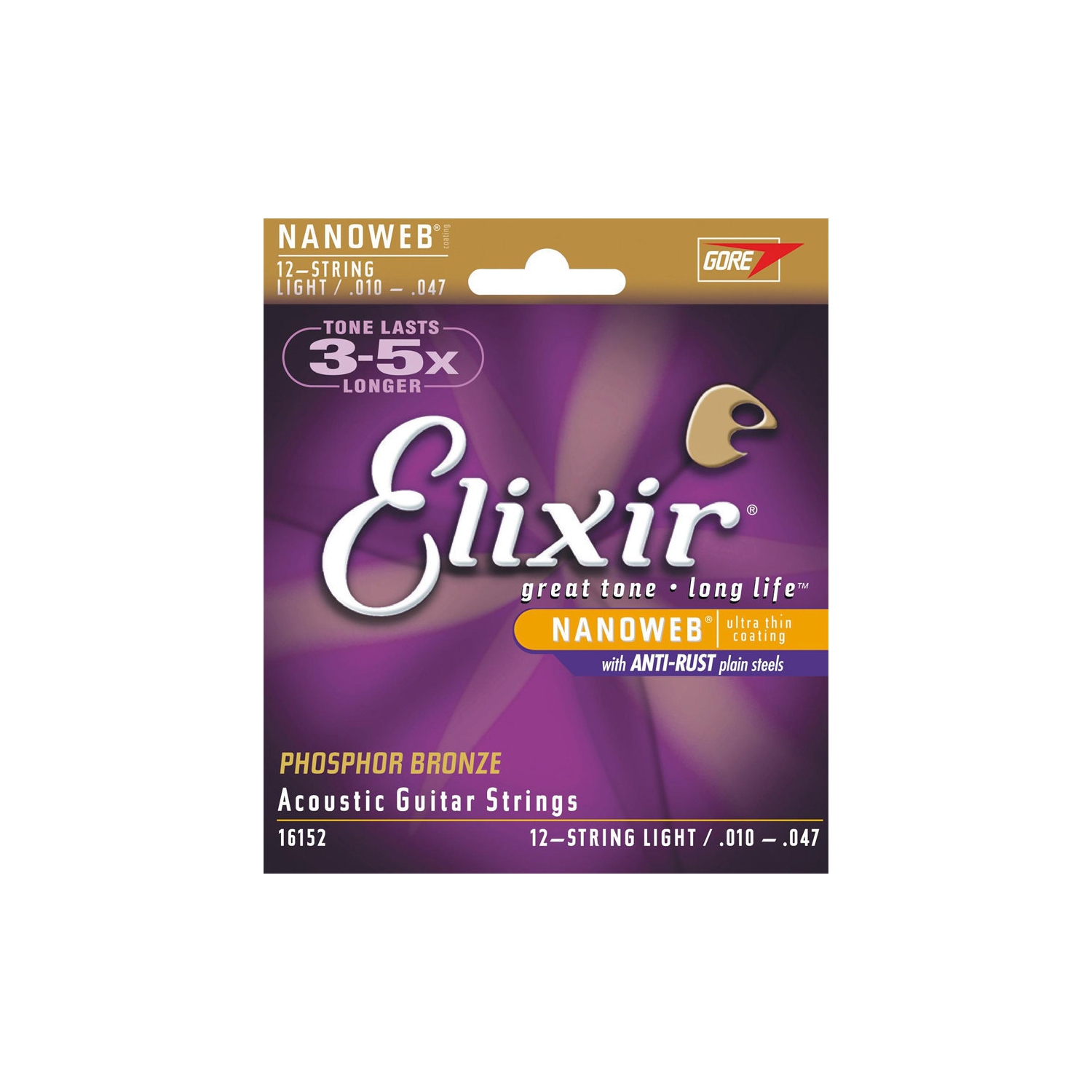 Elixir Nanoweb Phosphor-Bronze Acoustic Guitar Strings - 12-String Light, 10-47
