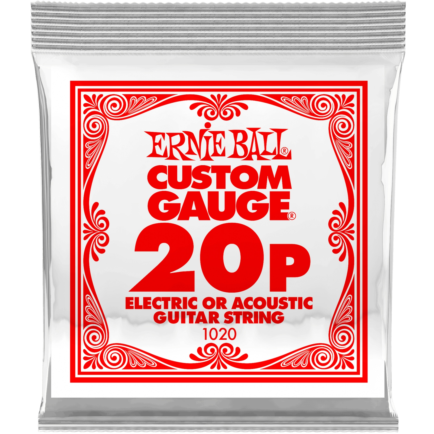 Ernie Ball P01020 Plain Steel Electric or Acoustic Guitar String - 20