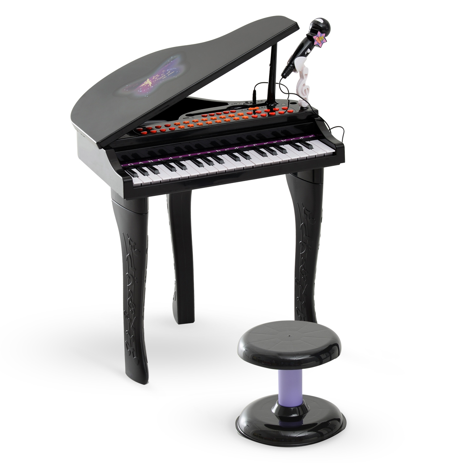 Qaba Mini Piano Musical Électronique 37 Touches Clavier Multifonction Enfants Jouet avec Microphone Tabouret