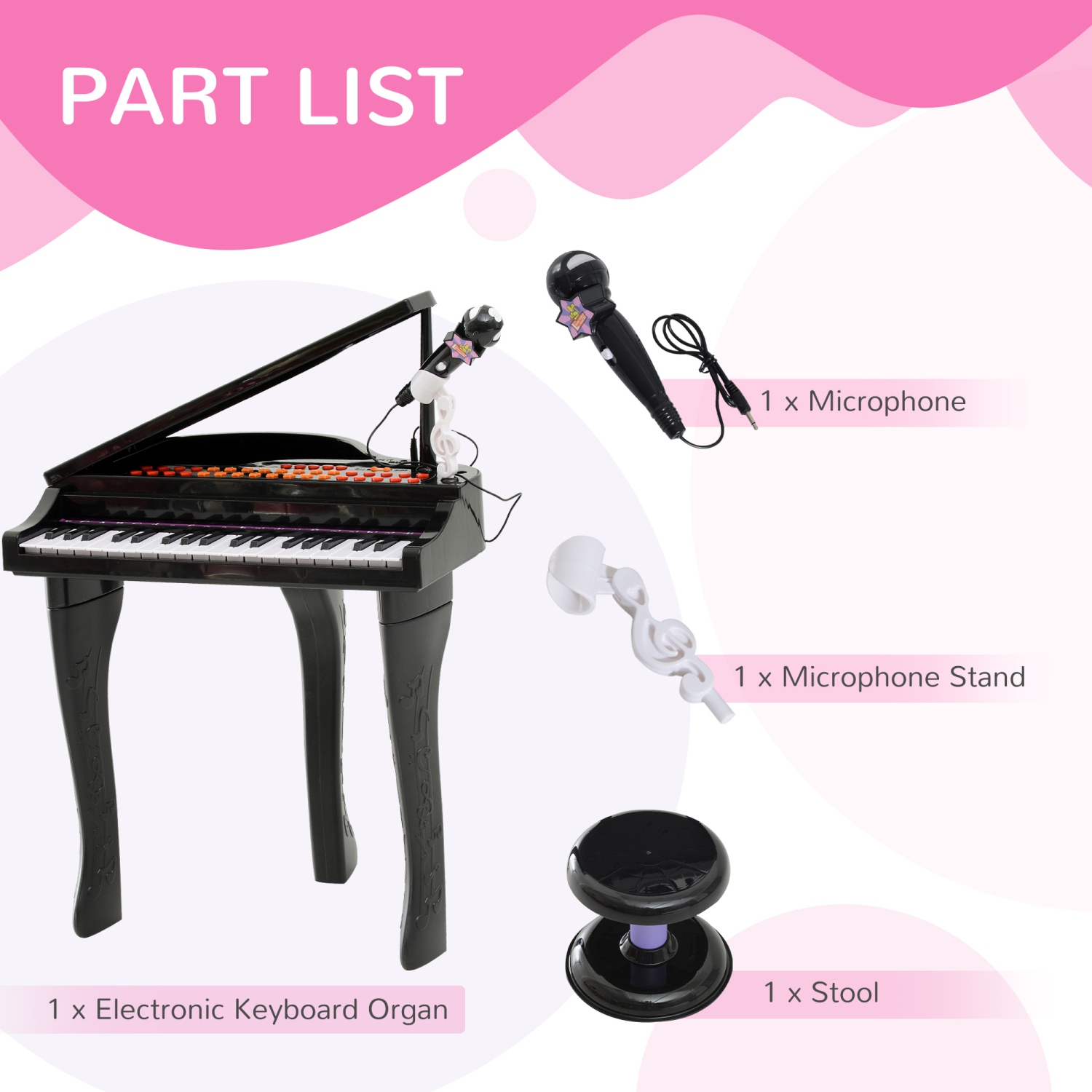 Qaba Mini Piano Musical Électronique 37 Touches Clavier Multifonction Enfants Jouet avec Microphone Tabouret