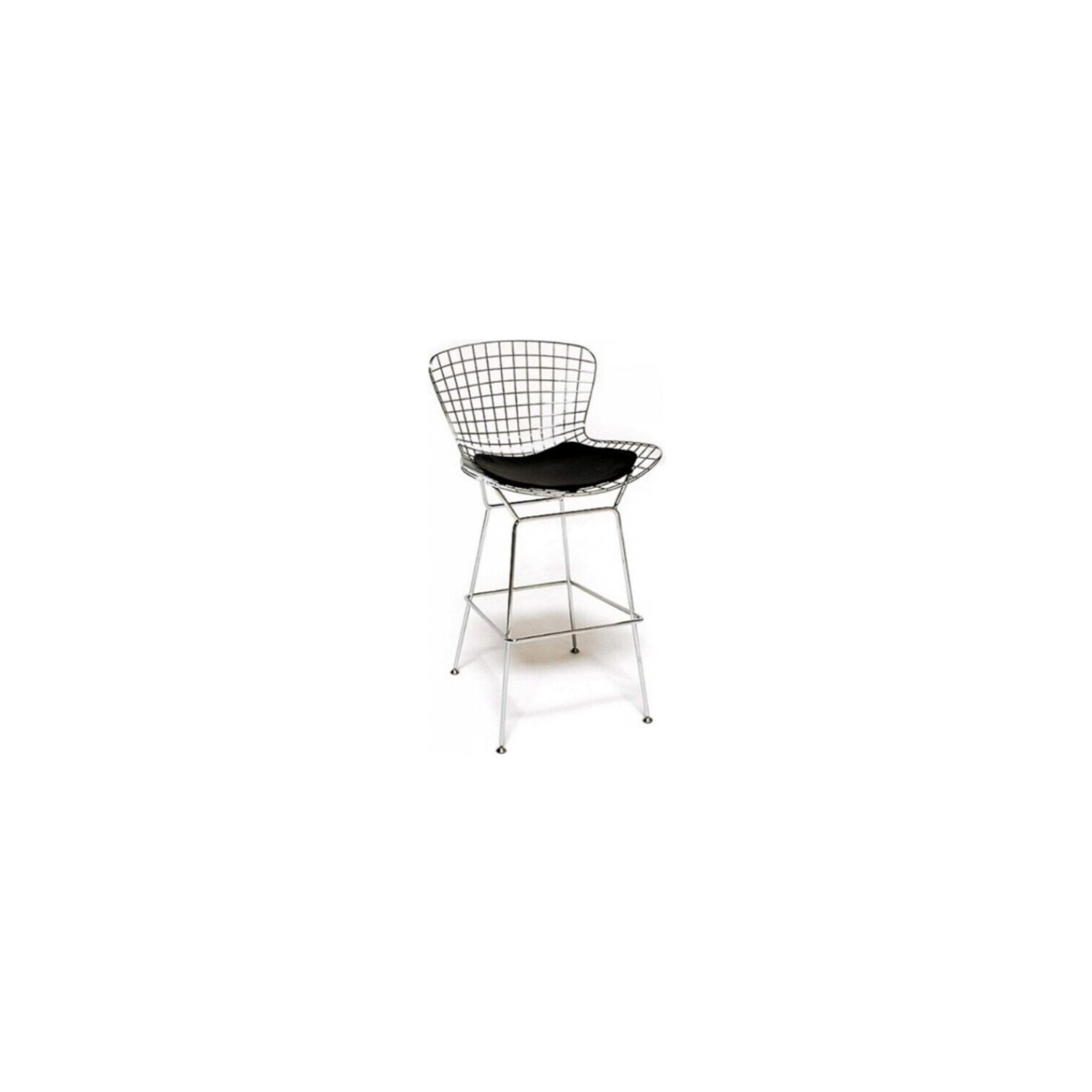 OCC 1-Harry Bertoia Chromed Steel Wire Frame Bar Height Barstool with Leatherette PU Pad