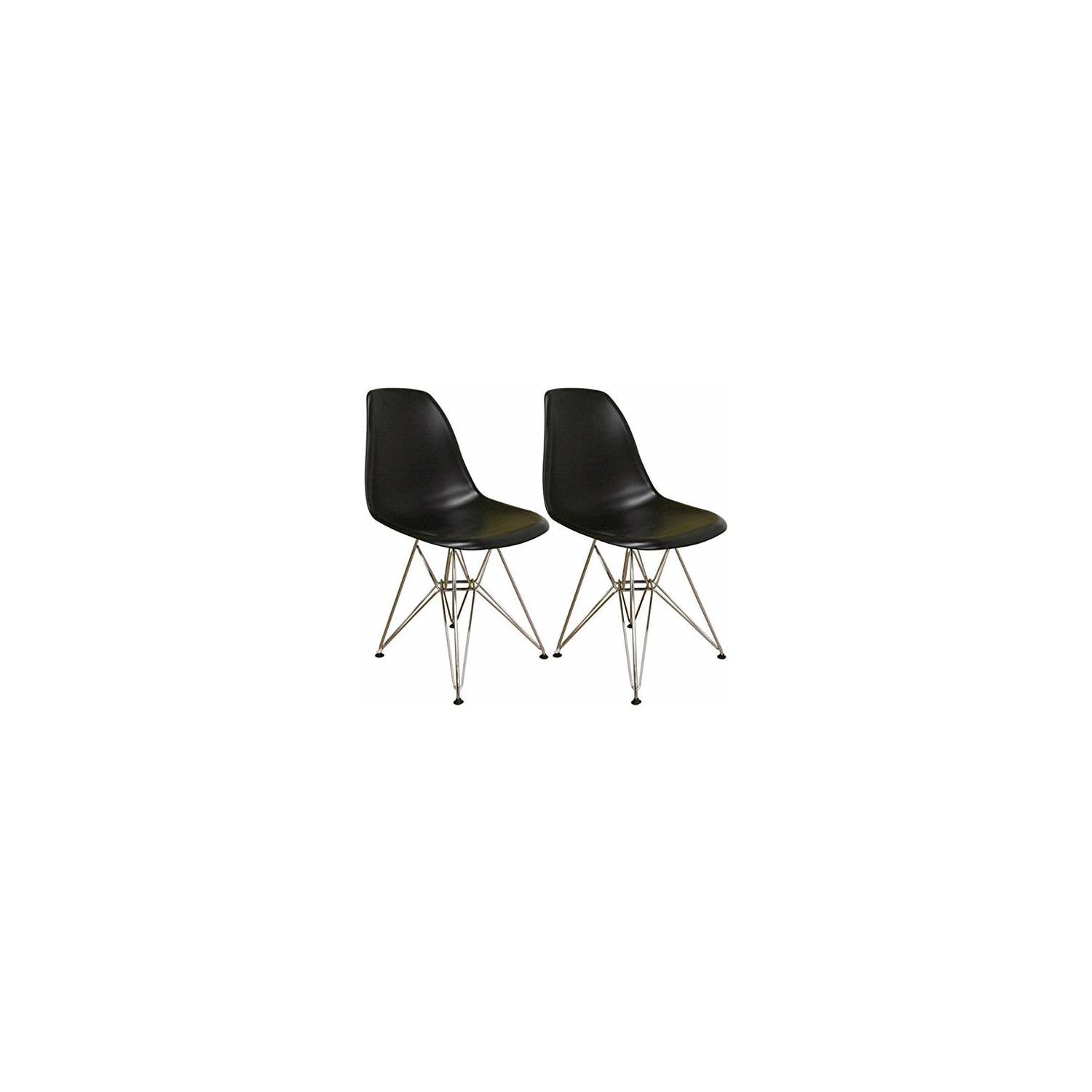 Nicer Furniture Set of Two Black - Eames Style Side Chair with Chromed Steel Legs Eiffel Dining Room Chair