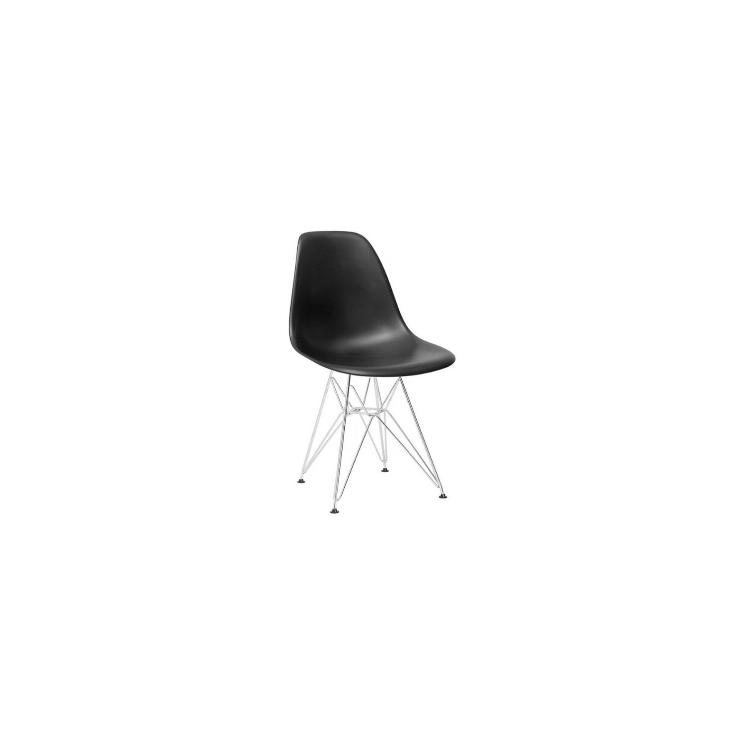 Nicer Furniture Set of Four Black - Eames Style Side Chair with Chromed Steel Legs Eiffel Dining Room Chair