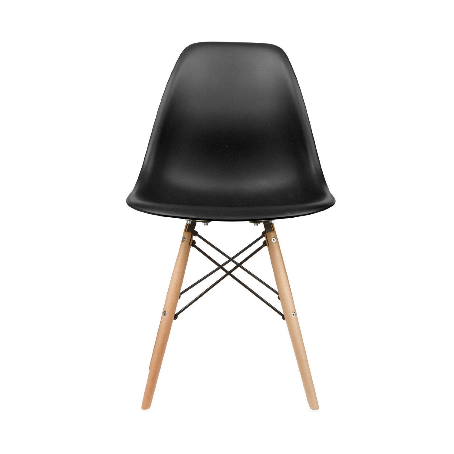 Nicer Furniture Set of Two Black - Eames Style Side Chair with Natural Wood Legs Eiffel Dining Room Chair