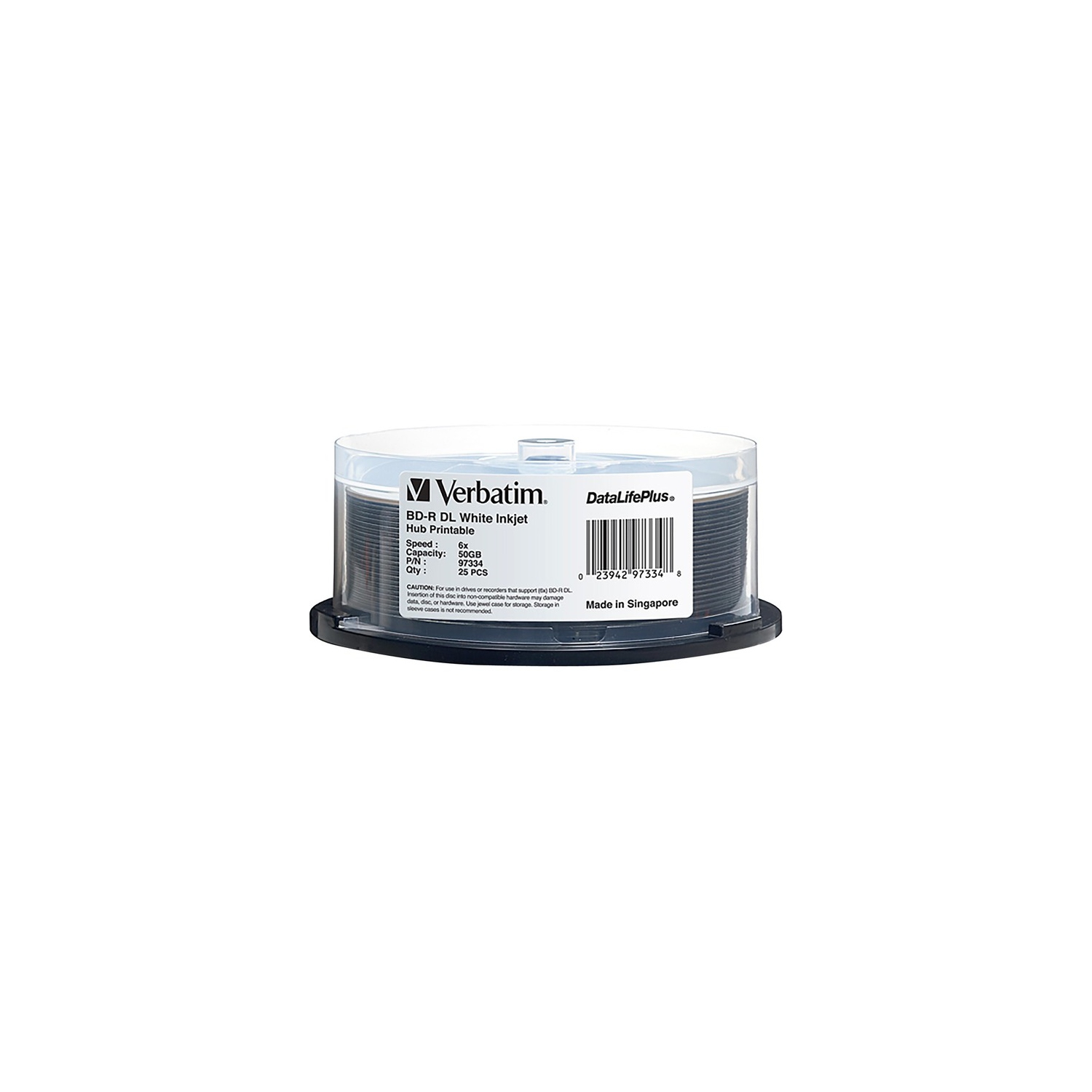 Verbatim BD-R DL 50GB 6X DataLifePlus White Inkjet Printable, Hub Printable - 25pk Spindle