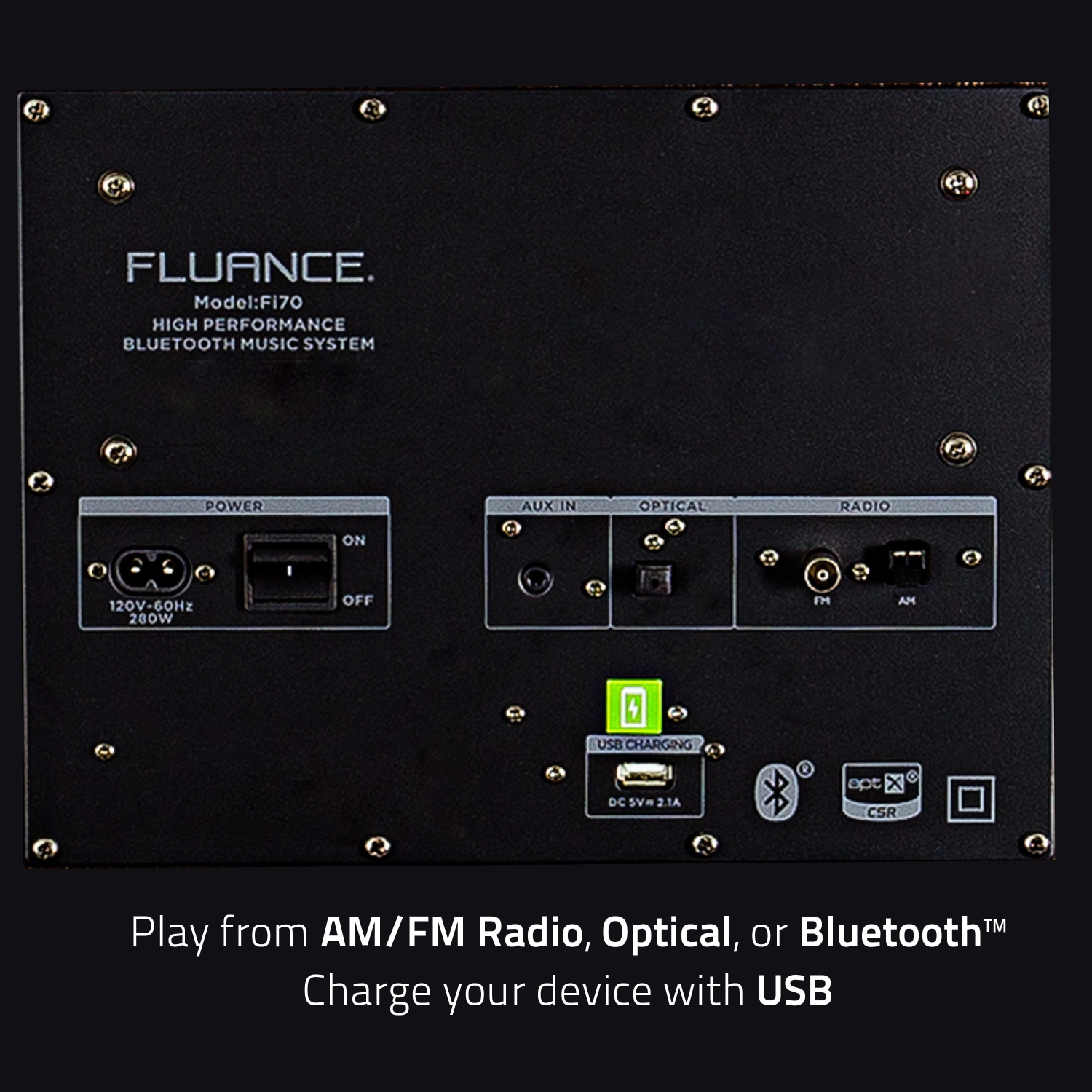 Système audio haute fidélité sans fil à trois voies Fi70 de Fluance avec puissant amplificateur et deux haut-parleurs d’extrêmes graves de 8 po
