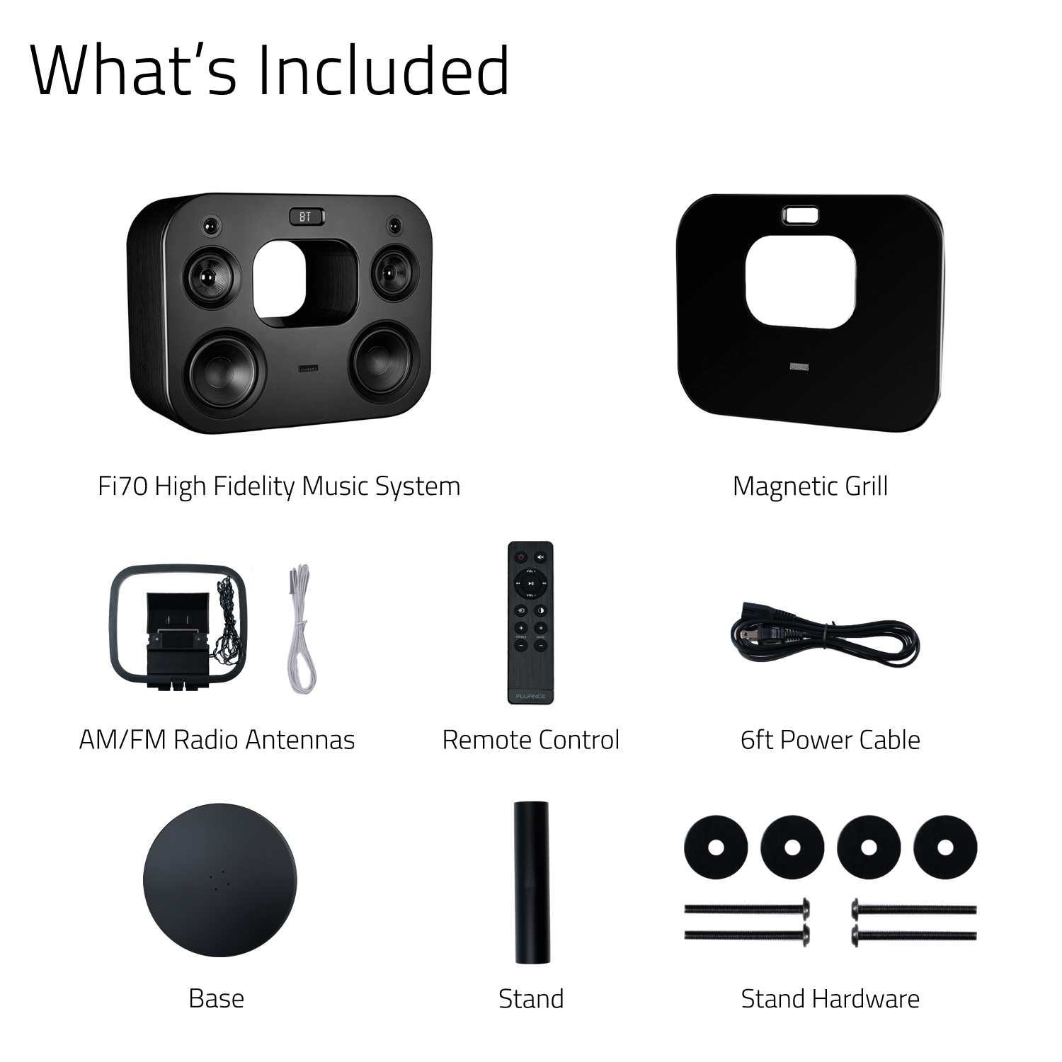 Système audio haute fidélité sans fil à trois voies Fi70 de Fluance avec puissant amplificateur et deux haut-parleurs d’extrêmes graves de 8 po