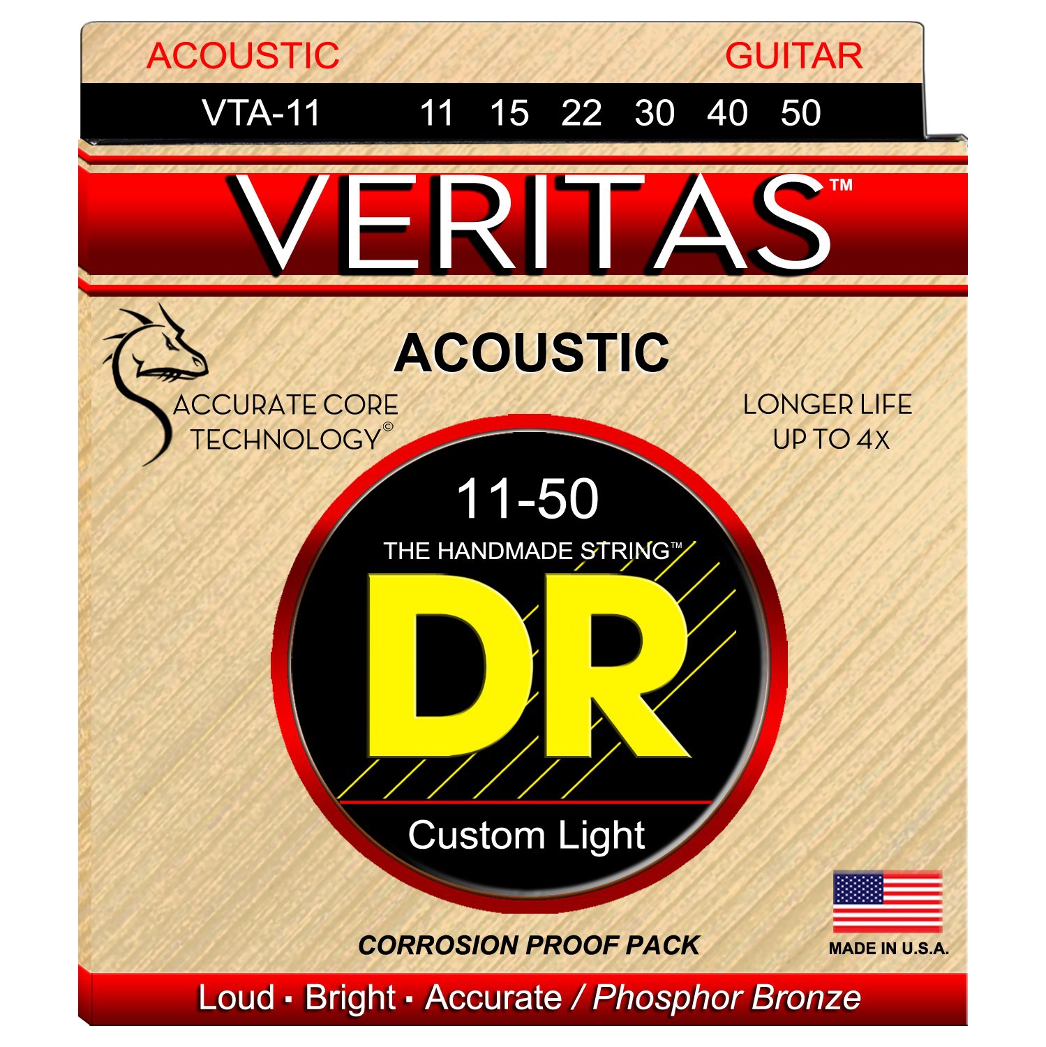 Cordes de guitare acoustique Veritas, lumière personnalisée