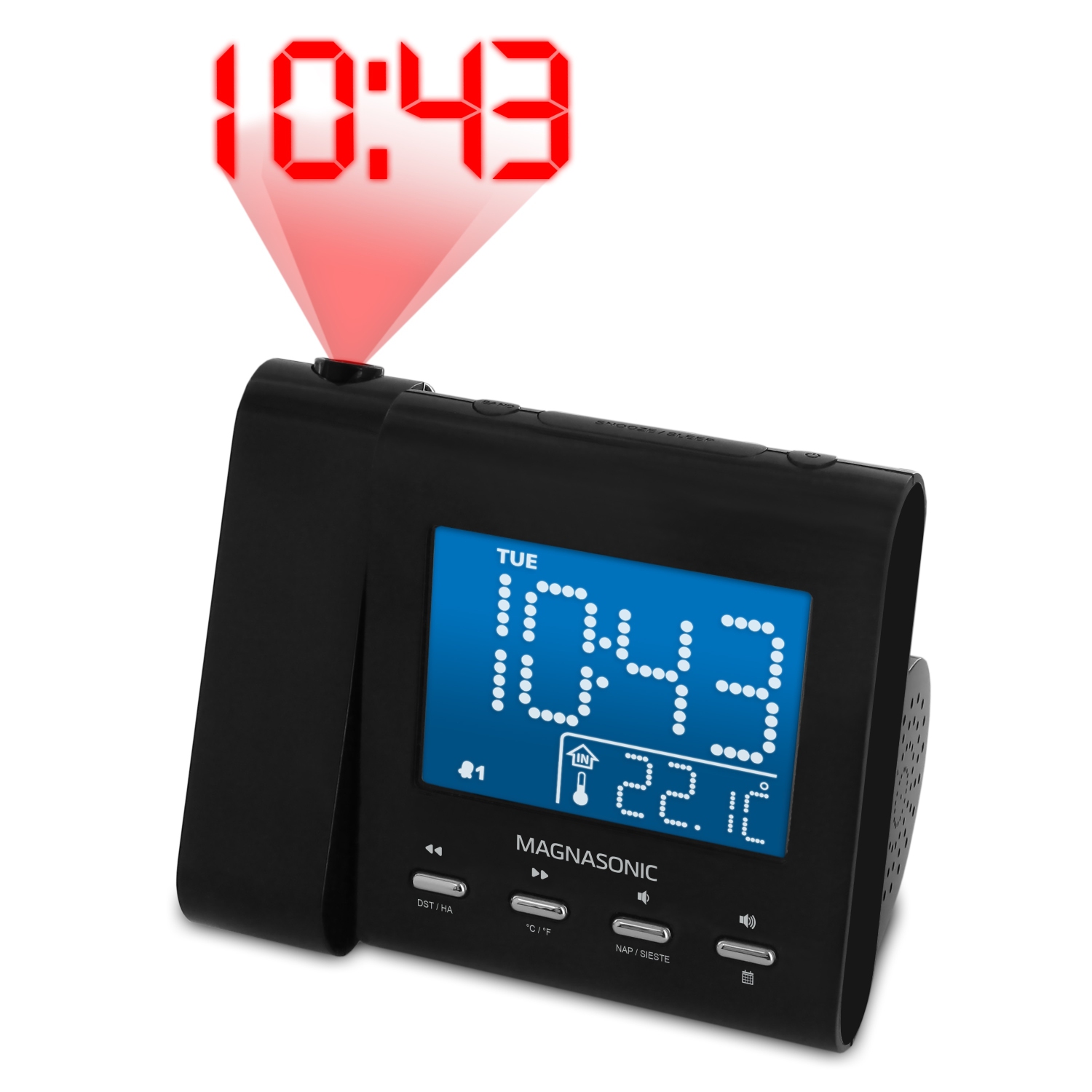 Magnasonic Projection Alarm Clock with AM/FM Radio, Battery Backup, Auto Time Set, Dual Alarm & 3.5mm Audio Input