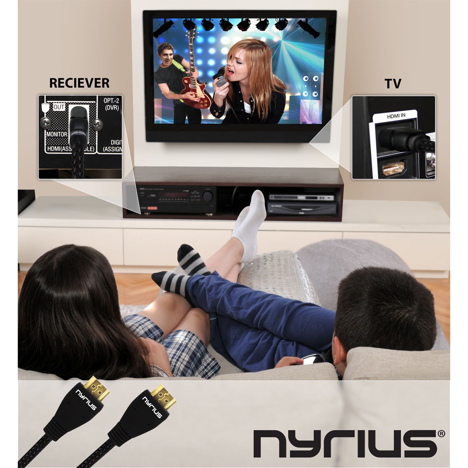 Émetteur-récepteur sans fil HDMI à 2 entrées de Nyrius; diffusion vidéo HD 3D 1080p avec 2 câbles HDMI