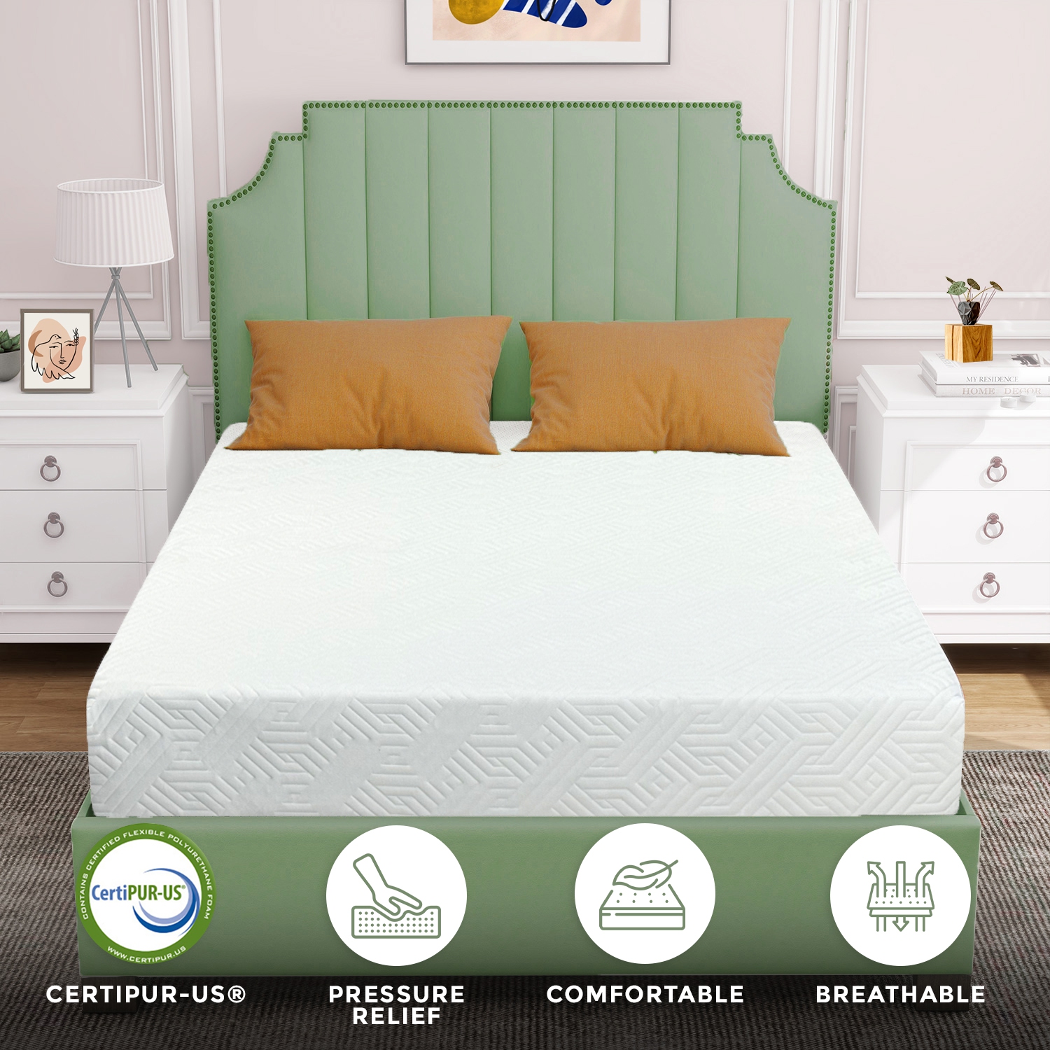 ViscoLogic – matelas de lit jumeau de 10 po en mousse à mémoire infusée de gel de mousse viscoélastique de 50 po de diamètre TRANCE, mousse certifiée