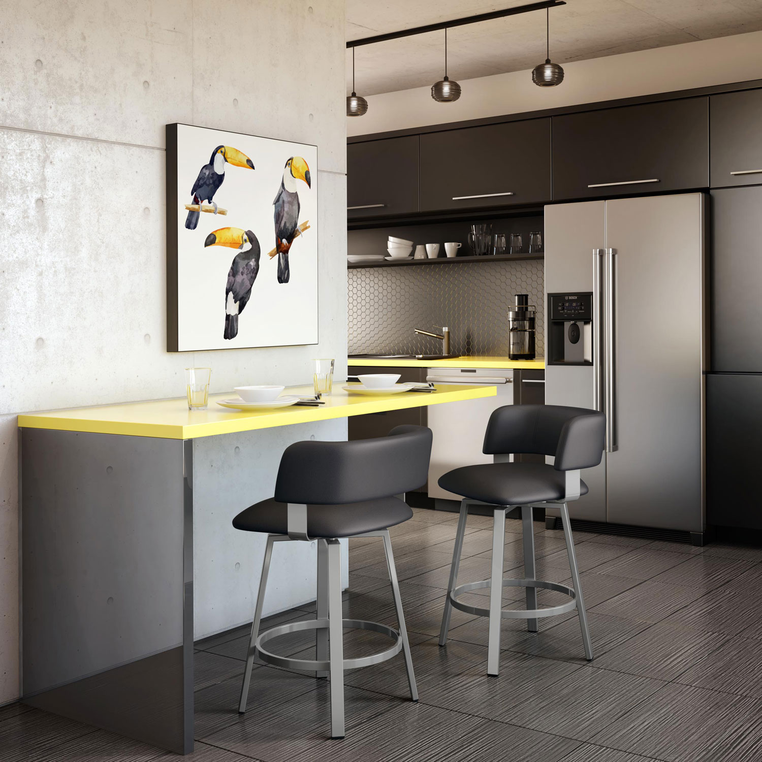 Tabouret de bar contemporain à hauteur de bar Stinson - Magnétite-encre