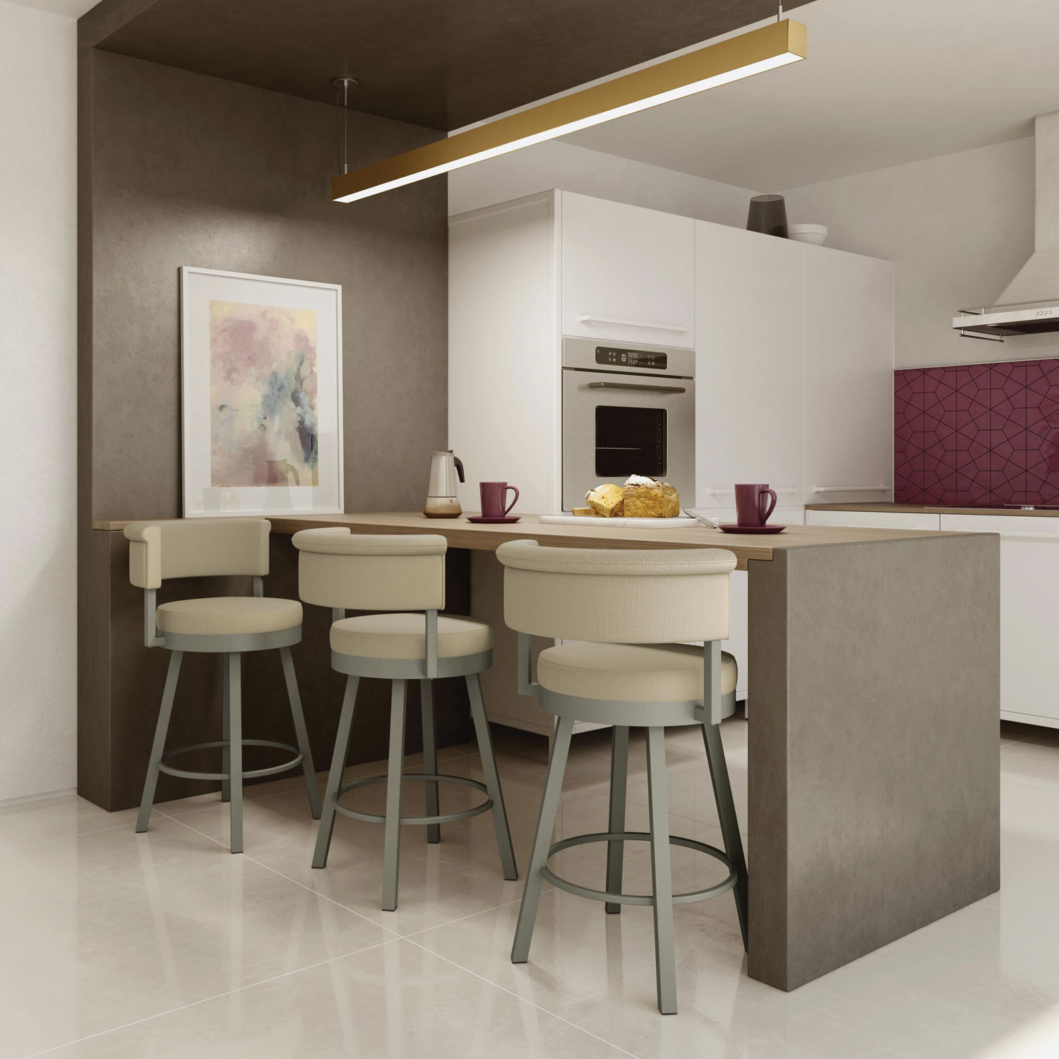 Rosco Contemporary Counter Height Barstool - Titanium/Biscuit