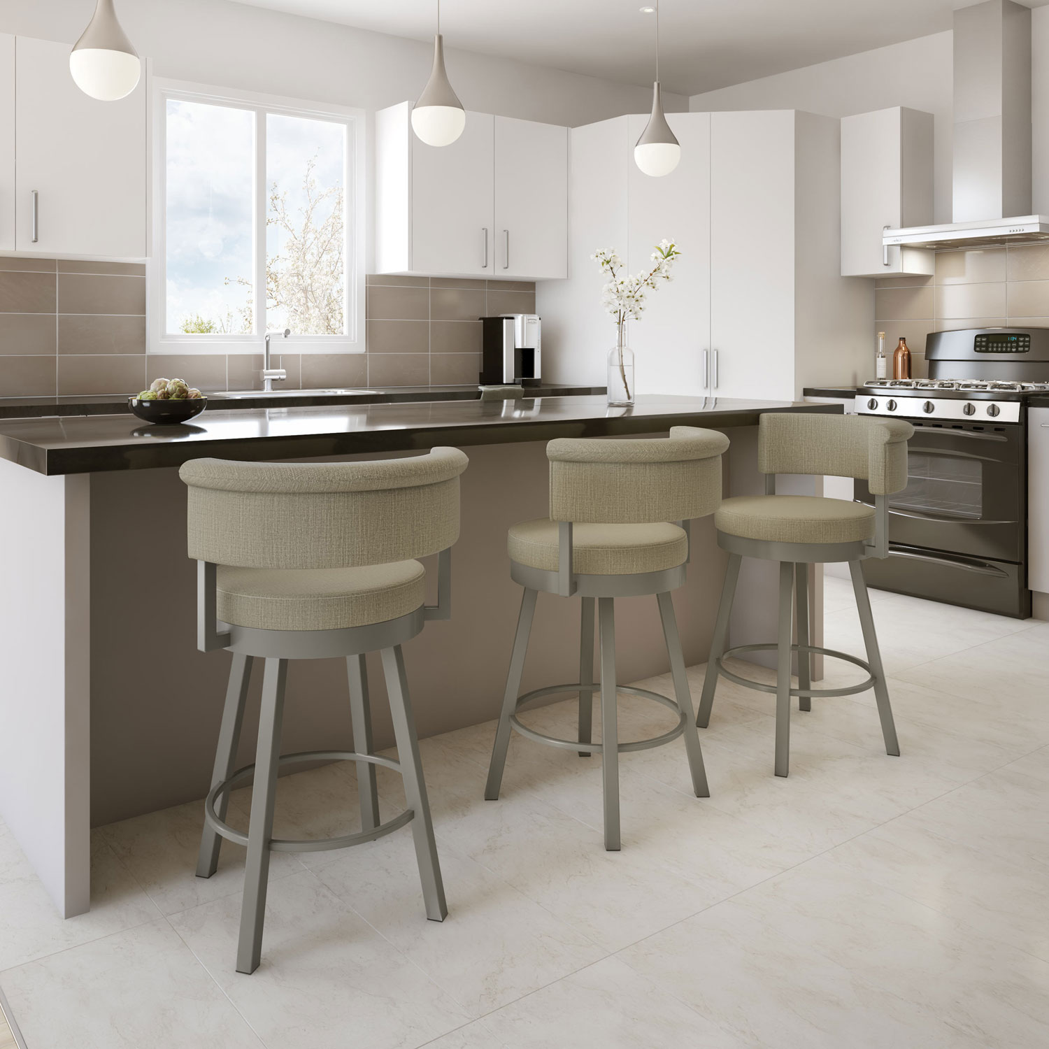 Rosco Contemporary Counter Height Barstool - Titanium/Biscuit