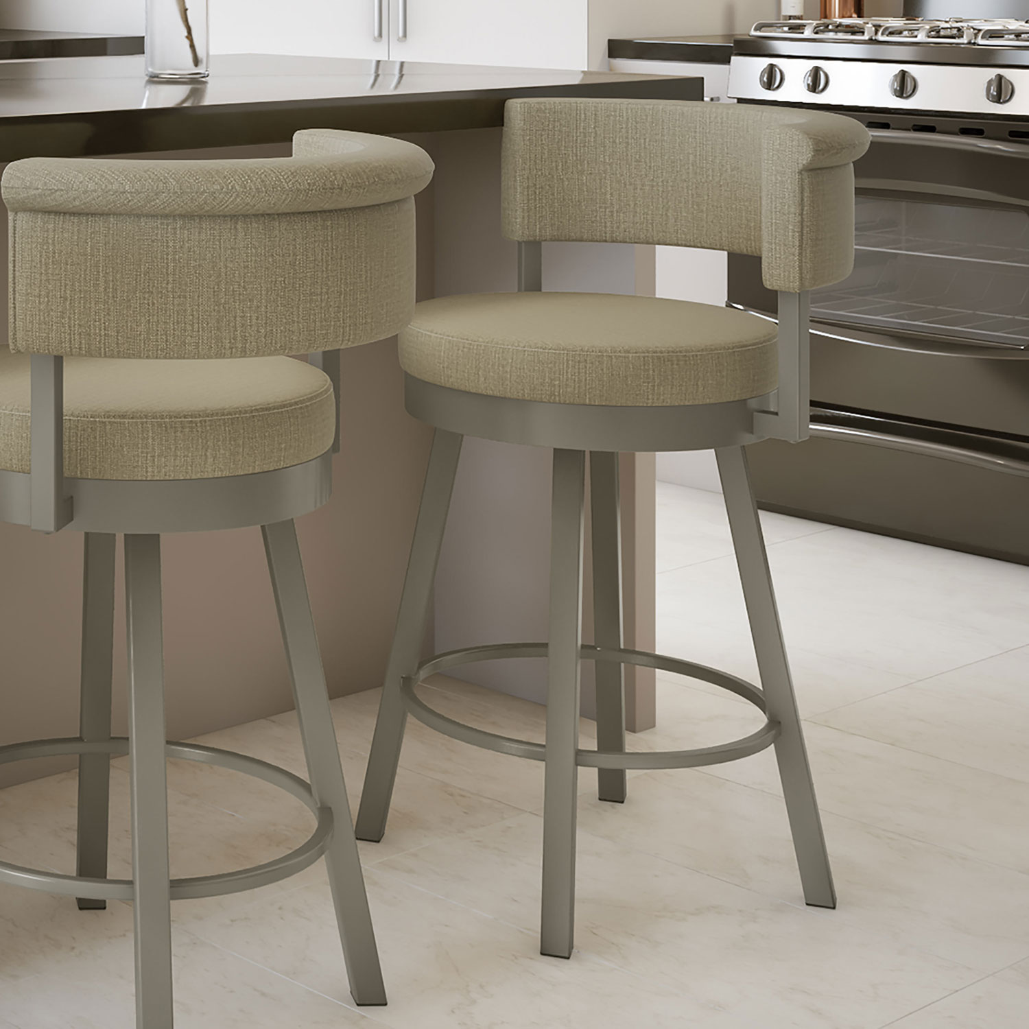Rosco Contemporary Counter Height Barstool - Titanium/Biscuit